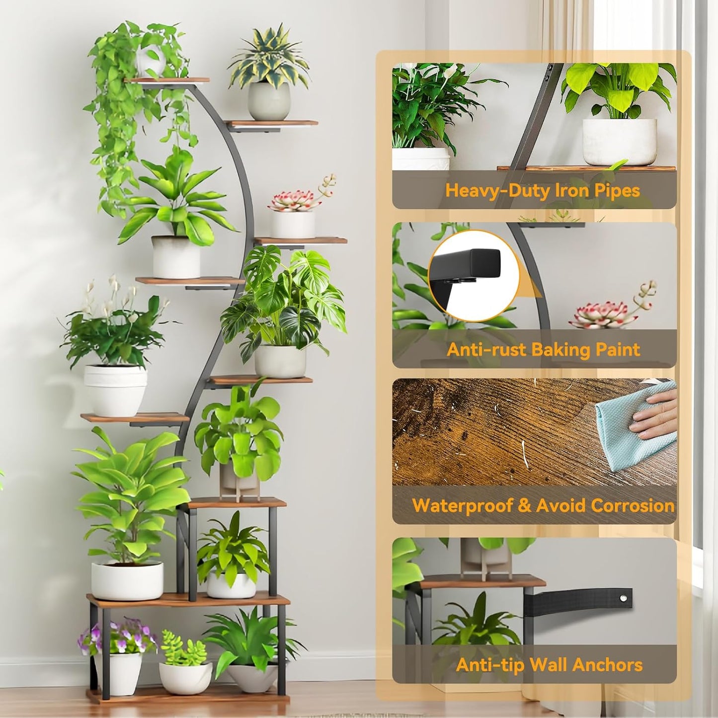 Plant Stand Indoor with Grow Light, 9 Tiered 62" Tall Metal Indoor Plant Shelf Multiple, Large Plant Shelf with Grow Light, Lighted Plant Stand for Indoor Plants for Living Room, Bedroom,Dining Room