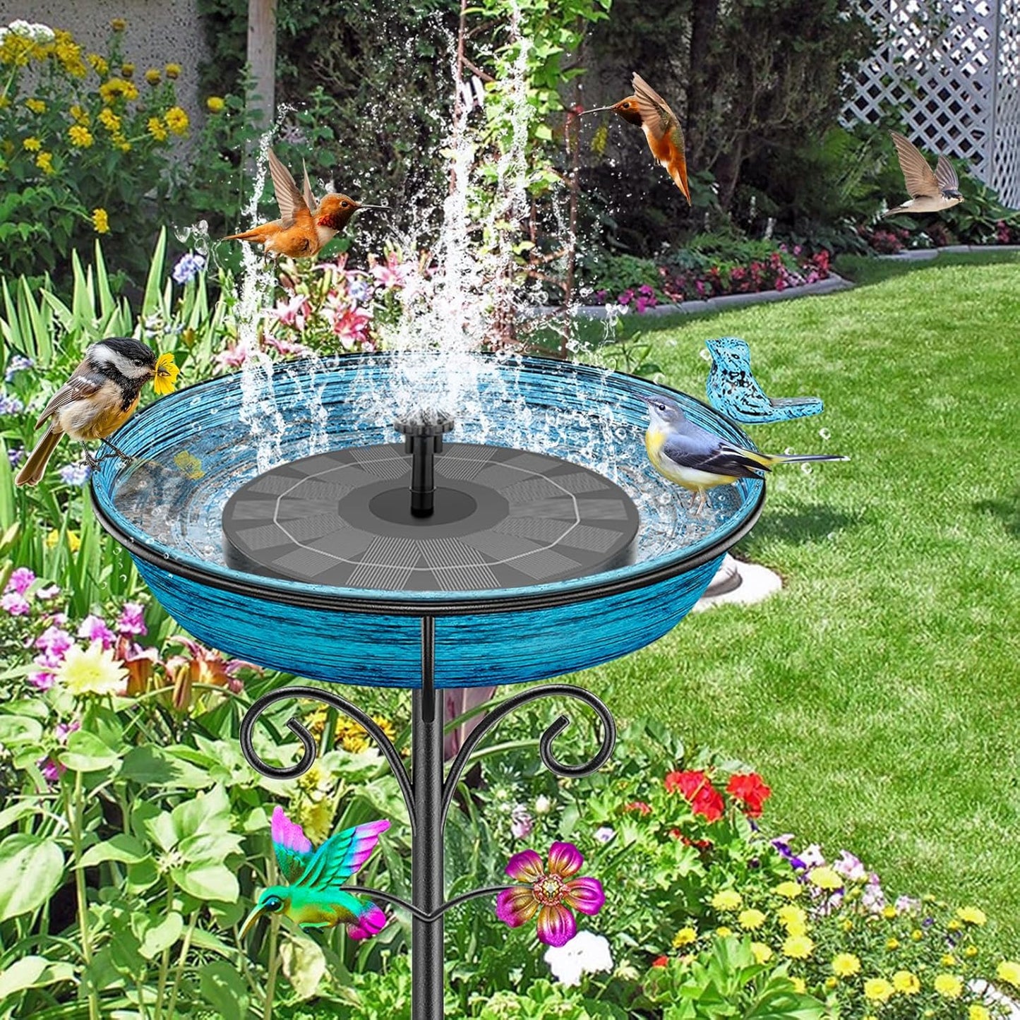 Metal Bird Bath for Outside, Freestanding Garden Bird Baths Bowl, Vintage Birdbath for Outdoors Yard Garden Lawn Decor Decor (Vintage Blue)