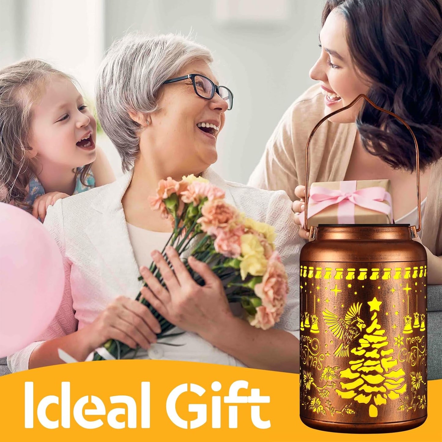 Solar Lanterns Outdoor Waterproof Garden Decor Birthday Gifts for Women Mom Grandma Hanging Lights Metal Decoration Outside for Yard, Patio,Backyard,Porch(Christmas Red Bird)