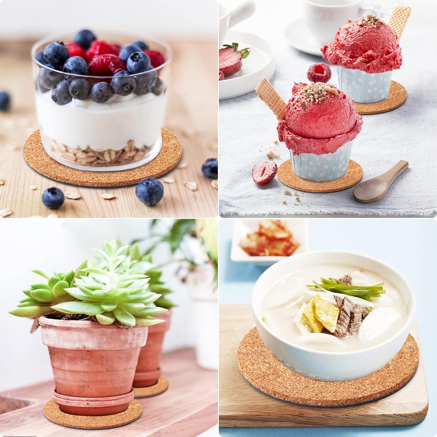 4 Pieces Cork Plant Mats Round Cork Plant Coasters for Garden Pots, DIY Craft Project (4 Inches,6 Inches)