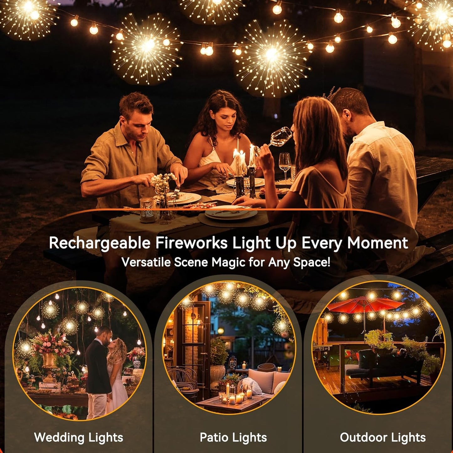 SeaShine 800LED Fireworks Lights Outdoor, Rechargeable Hanging Fairy Starburst Lights, Waterproof Smart Firework Light with Remotes, 8 Modes, Timer for Garden Weddings Outdoor Christmas Decor 4 Pack