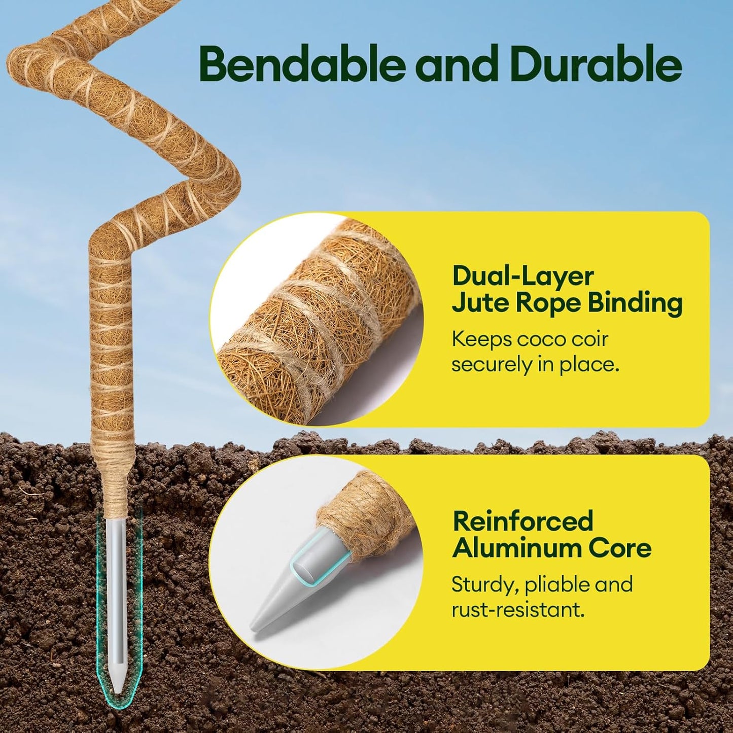 3-Pack 28” Bendable Moss Pole Monstera Plant Support for Climbing Indoors Plants, Coir Moss Poles Sticks DIY, Plant Support Stake for Potted Plants