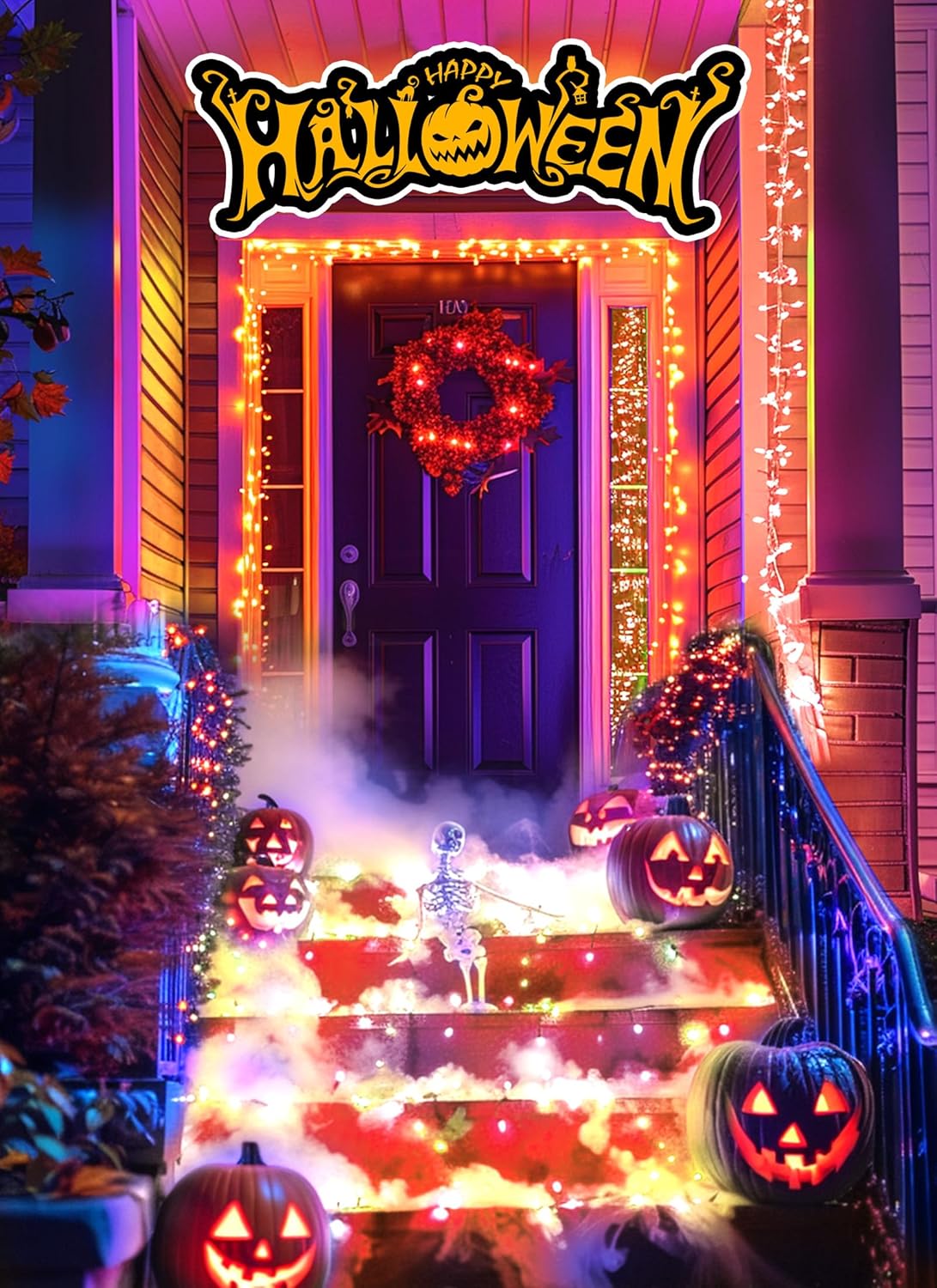 Brightown Orange Lights, 19.6Ft 240 LED Solar Fairy Lights, Halloween Lights Outdoor with 8 Modes, Waterproof Twinkle Fall Light for Patio Yard Trees Party, Black Wire