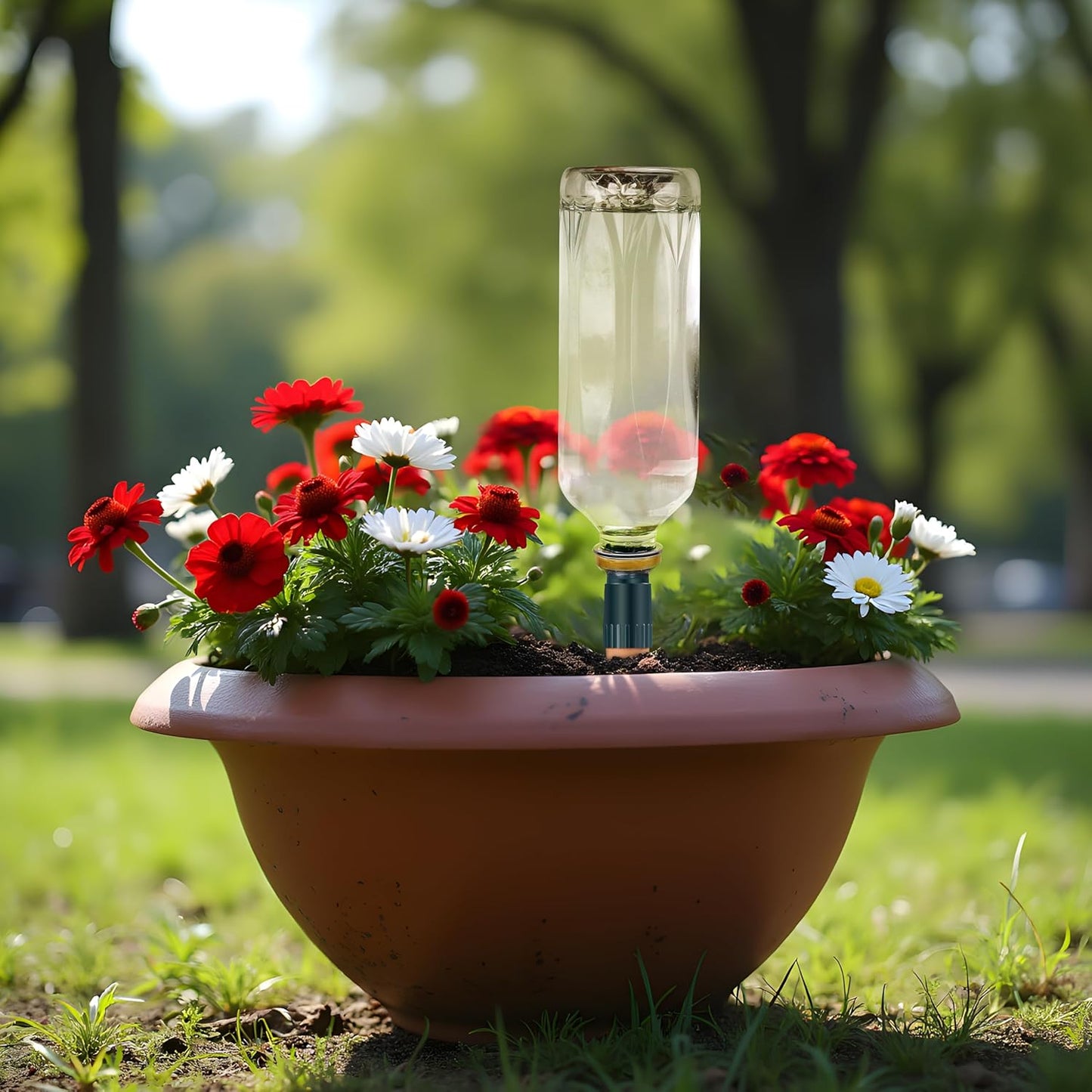 Terracotta Plant Watering Spikes, Bottle Adapter for Self Watering Planter Insert, Vacation Plant Watering Devices, Slow-Release Plant Watering Globes System for Outdoor | Indoor Use, 5-Pack