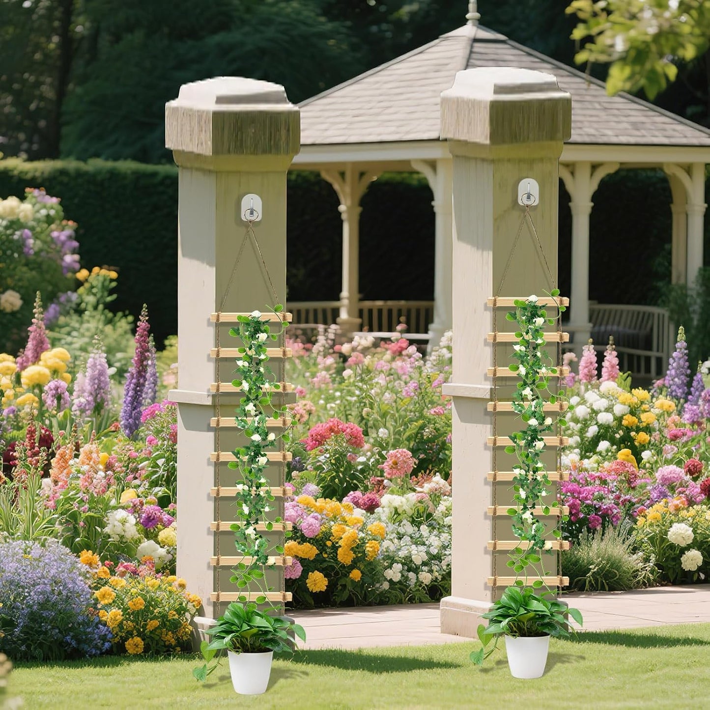 2Pcs Climbing Plants Ladder Support for Indoor & Outdoor- 4.3 ft Wood Ladder Design Plant Trellis, Reliable Garden Support for Vines & Climbers and More, Easy to Install, Home Deocr