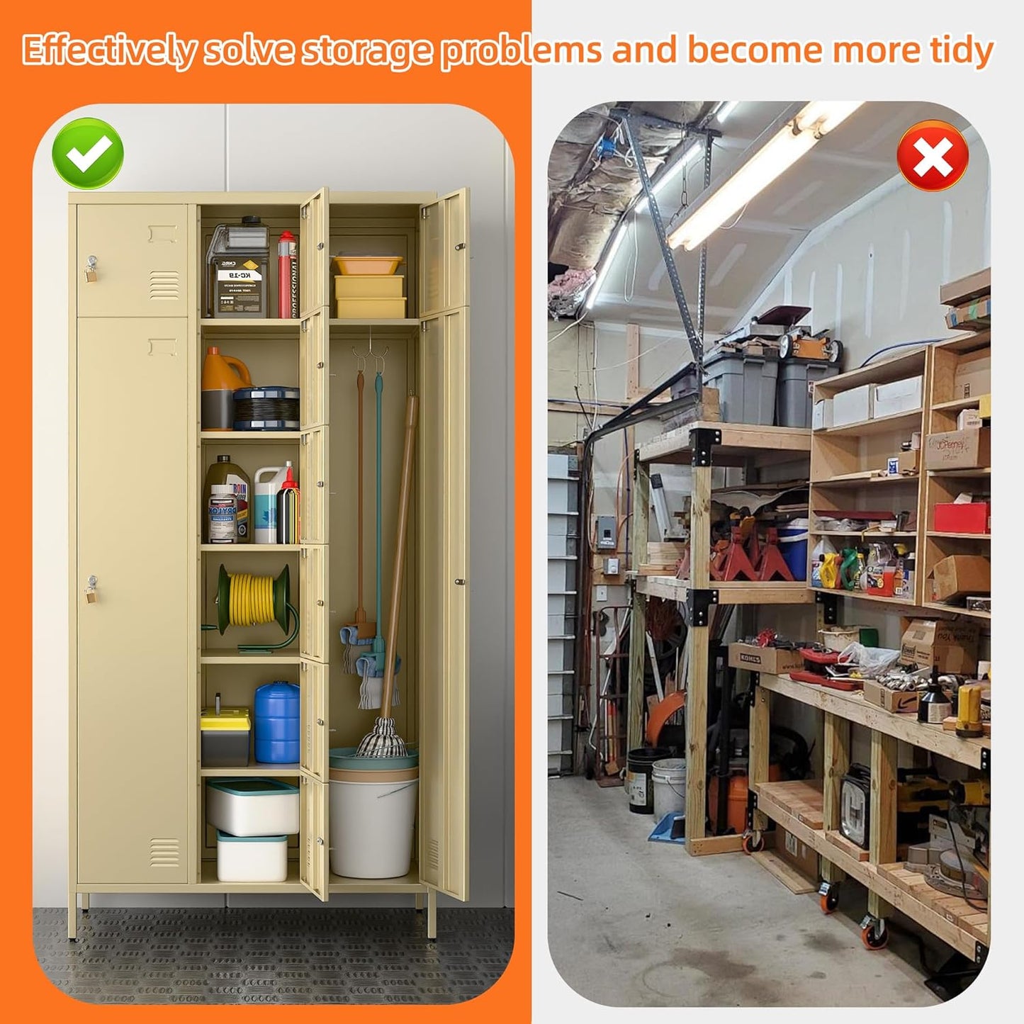 72" H Metal Storage Lockers with Doors,Industrial Combination Employee Lockers with Hooks for Office,Home Gym,School,Assembly Required,8+2Doors,Camel