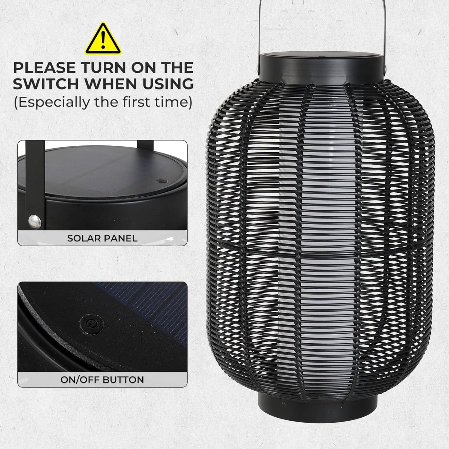 Solar Yard 2-Pack Outdoor Solar Lantern Lamp, Water-Resistant Boho Lights for Outside Hanging Lantern Table Lights Decoration for Garden, Patio, Porch, Trees, Pathway, Black and Natural