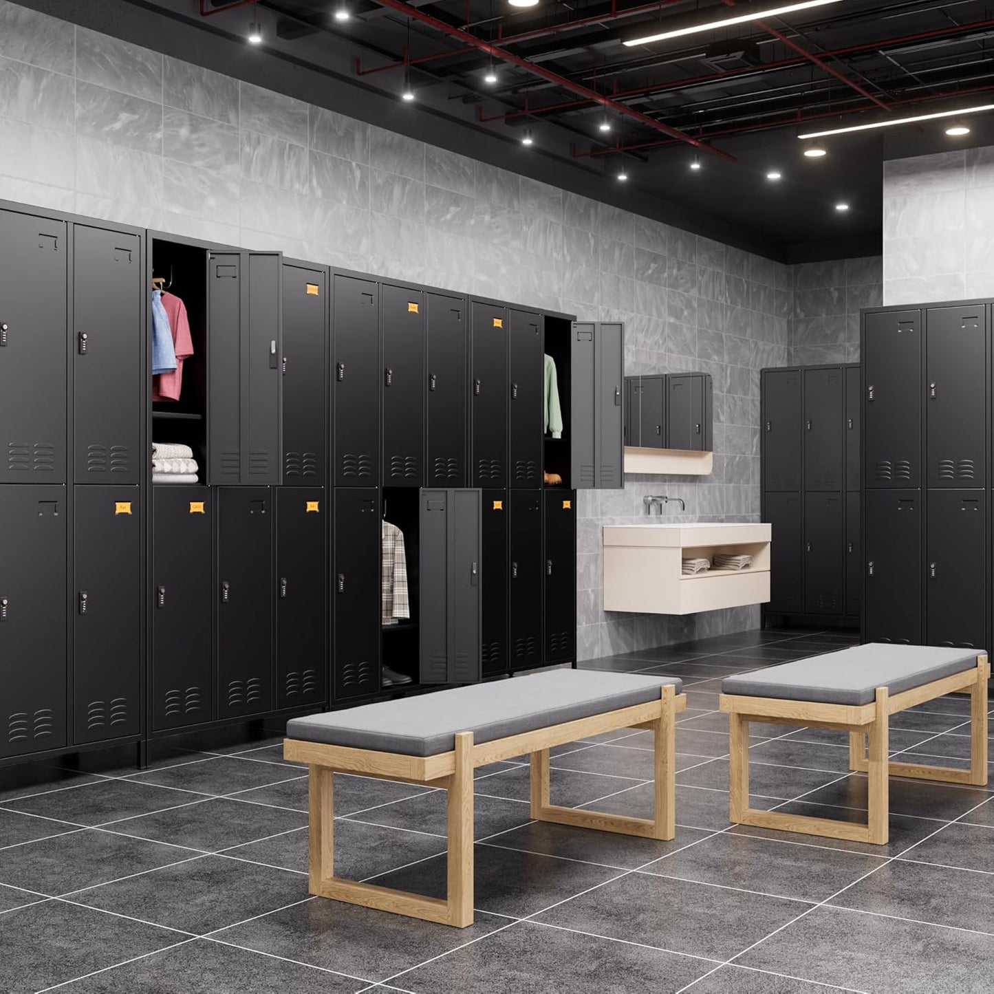 6 Doors Metal Storage Lockers for Employees with Combination Lock and Hooks,72" H Employee Lockers with Business Card Holder for Offices School Gyms Home,Assembly Required,Black