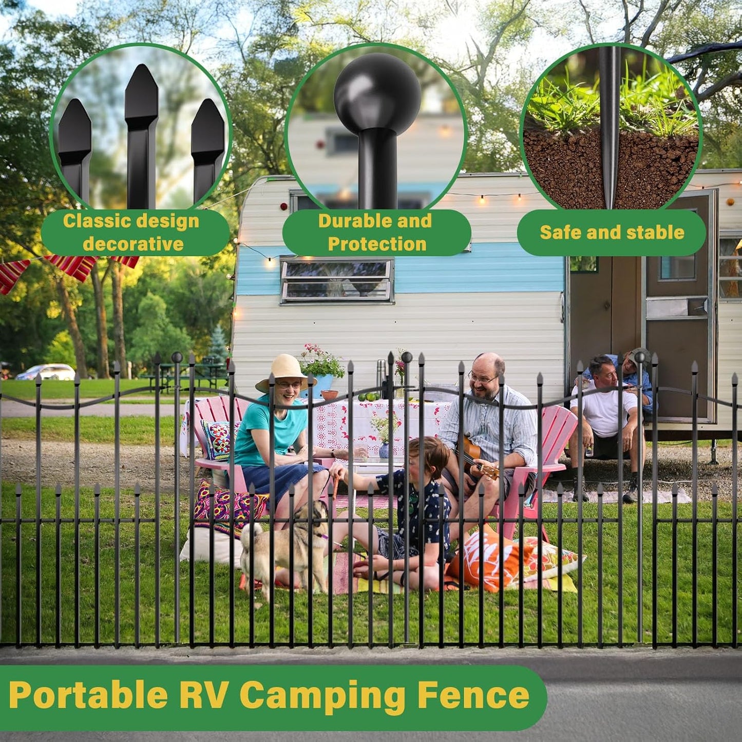 10 Panels No Dig Decorative Garden Fence with Gate, 24in(H) × 22ft(L) Heavy-Duty Rustproof Metal Panels, Outdoor Dog Barrier for Yard & Patio, Landscape, Border| Portable Temporary Fencing