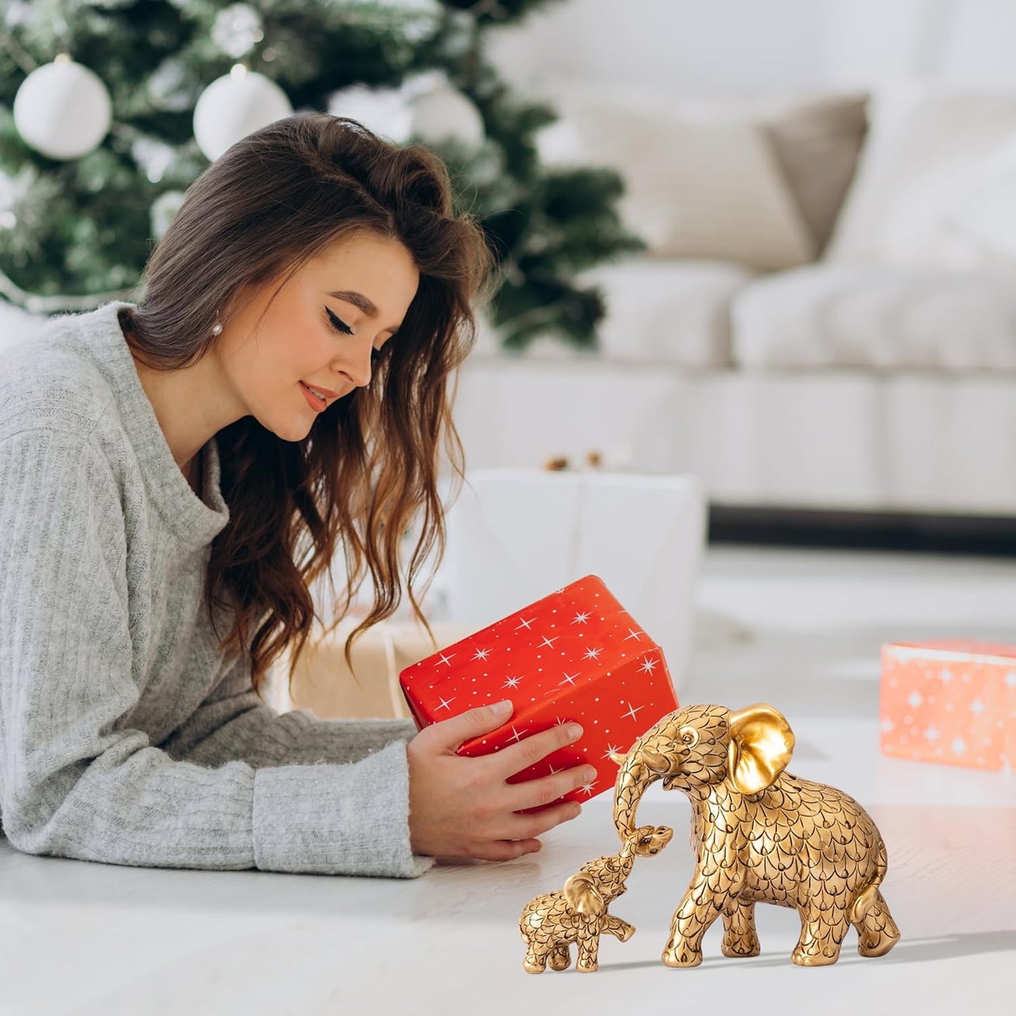 Vintage Gold Elephant Statue.Elephant Figurines Inspiring Good Luck,Health.Unique Elephant Gifts for Women,Moms.Elephant Home Decor Ornaments for Living Room,Bookshelf,Table Centerpiece,Office