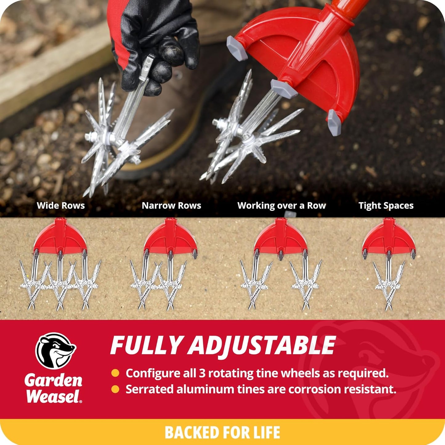 Garden Weasel Rotary Cultivator & Hand Tiller - 2-in-1 | Aerate, Weed, Cultivate, Plant, Reseed | Lawn Reseeding Garden Tool, Garden Soil Loosener | 91206