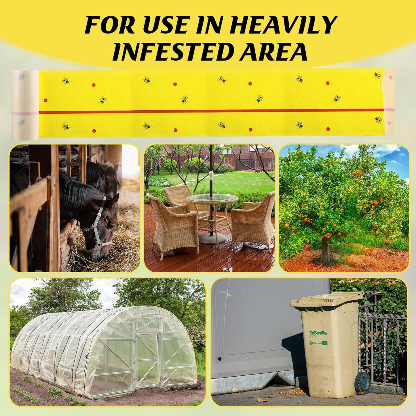 Qualirey 6 Rolls Spotted Lantern Fly Traps 30 Feet Each Roll Fly Tree Trap Sticky Strips Outdoor Fruit Glue Strips Disposable Tape Indoor Paper Sheets for Protecting Trees (Yellow)