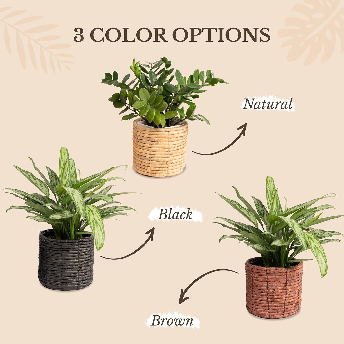 Set of 2 Water Hyacinth Planter Pot Indoor for Plant, Flower, Succulent, Basket Planter, Decorative Pot Cover (Natural)