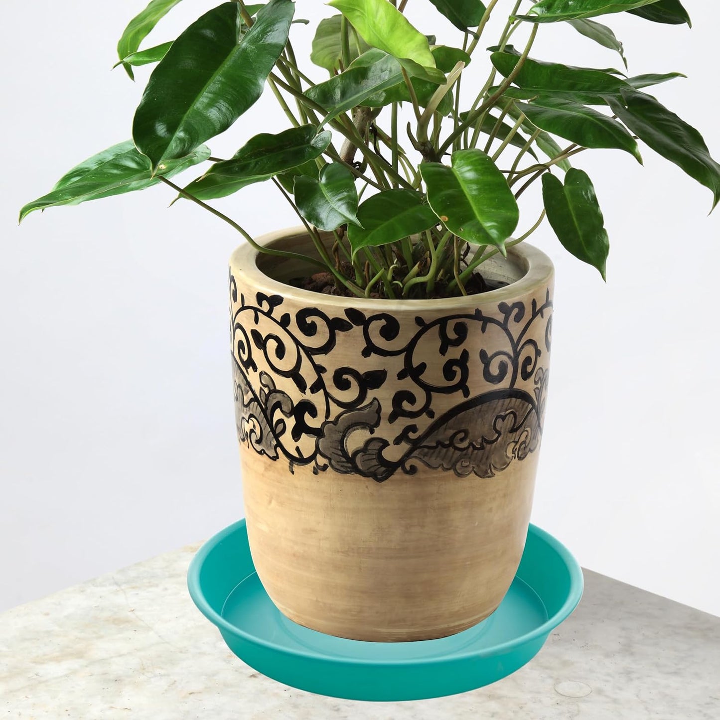 4 Pack of 14 inch Plant Saucers Bird Bath Bow Round, Plastic Plant Saucer Tray for Pots, White Planters for Indoor Plants, Plant Trays for Planter 12-15" (14", Teal)