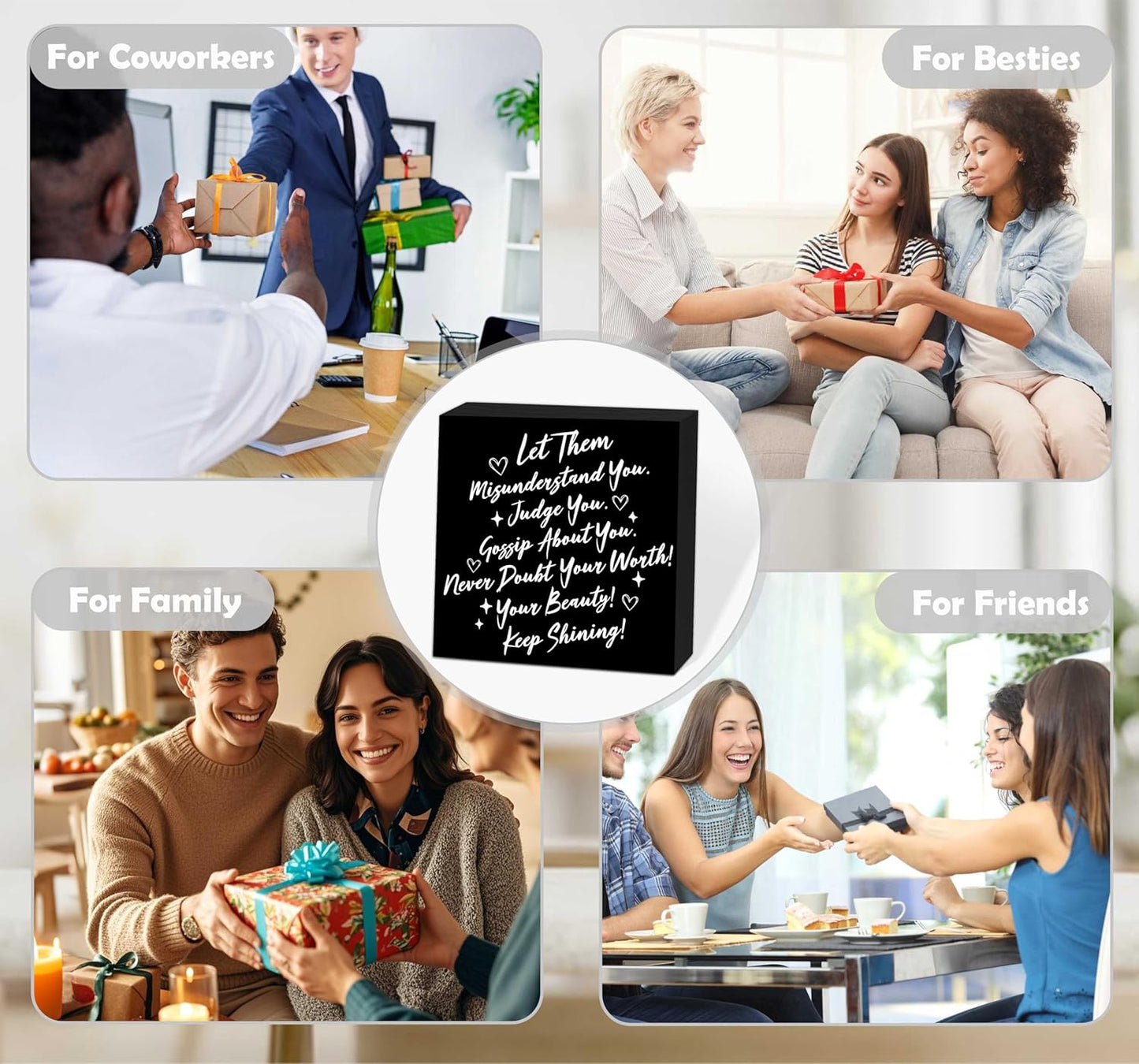 Let Them Wooden Sign, Black Office Decorations for Work, Let Them Mental Health Rustic Wood Box Signs 5x5 Inch, Desk Shelf Tabletop Decor for Home Cubicle Decor, Office Gifts for Coworkers Women, 17