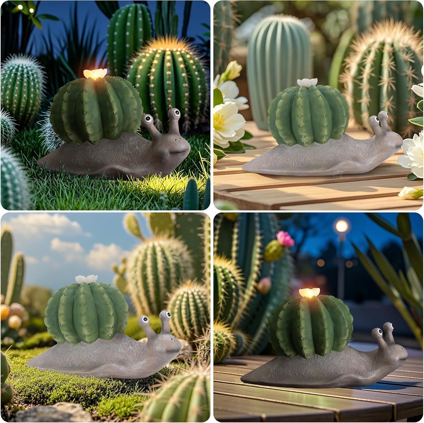 Solar Cactus Snail Statue Garden Decor Light - Outdoor Decorative LED Flower, Suitable for Patio, Lawnand Garden Decorations, Gifts for Mom
