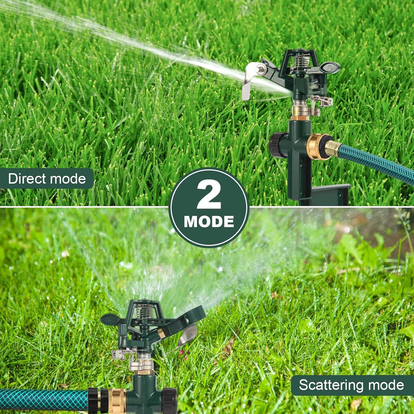 2 Packs Green Garden Sprinklers, Zinc Alloy Water Bird Sprinkler on Metal Base, Adjustable 360 Degree Lawn Irrigation for Yard