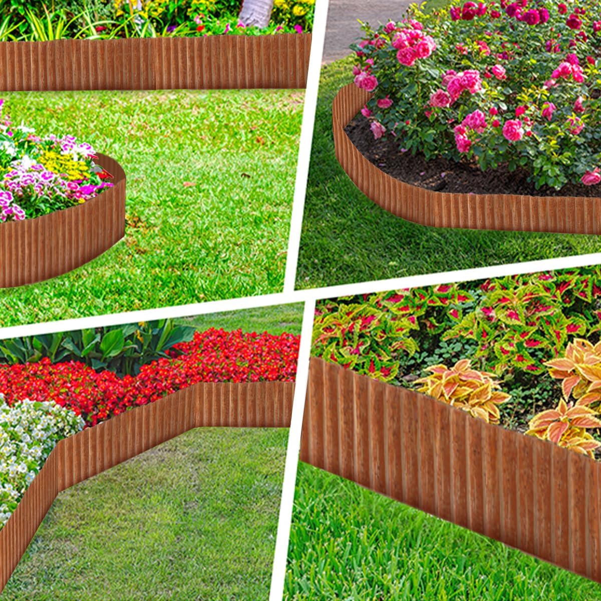 Landscape Edging Border 10in x 20ft- Corrugated Metal Garden Edging-Lawn Edging Borders-Galvanized Edging Long Strips Yard Border for DIY Flower Beds, Plants, Walkways-Brown