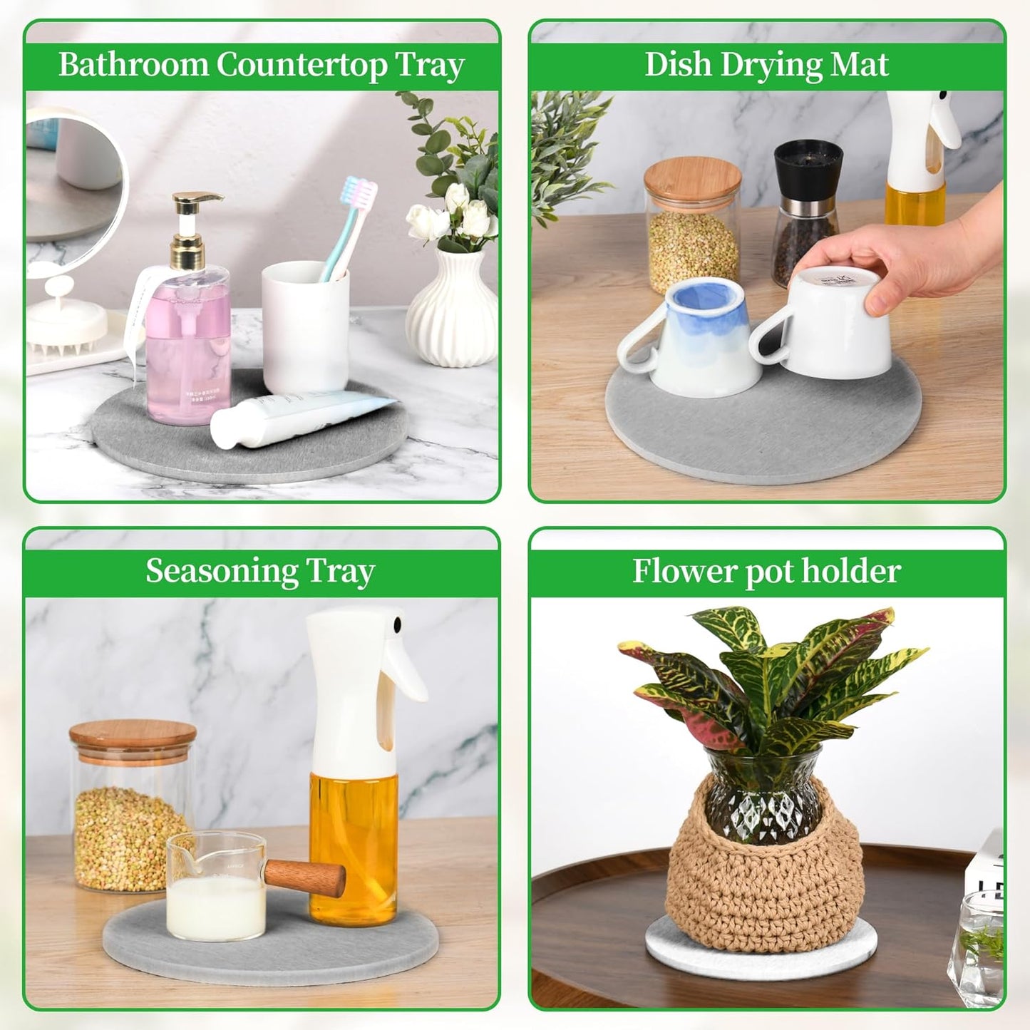 2 PCS Plant Saucer Flower Pot Saucers, Absorbent and Quick-Drying Plant Coasters, Diatomaceous Earth Round Plant Drip Trays for Keeping Counter and Floors Dry and Clean, Gray (6-inch)