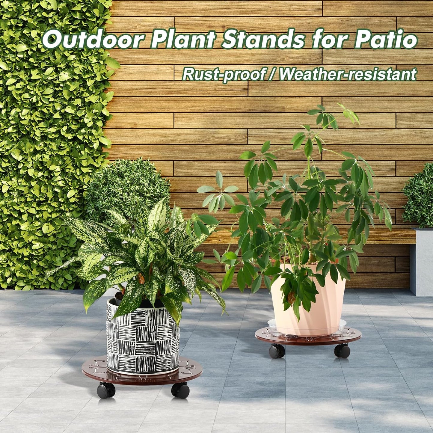 4 Packs 12 inches Large Metal Plant Caddy with Wheels Round Planter Dolly Pot Mover Rollers Wrought Iron Rolling Plant Stands Indoor Outdoor Wheeled Plant Holder Coaster Trolley, Butterfly, Brown