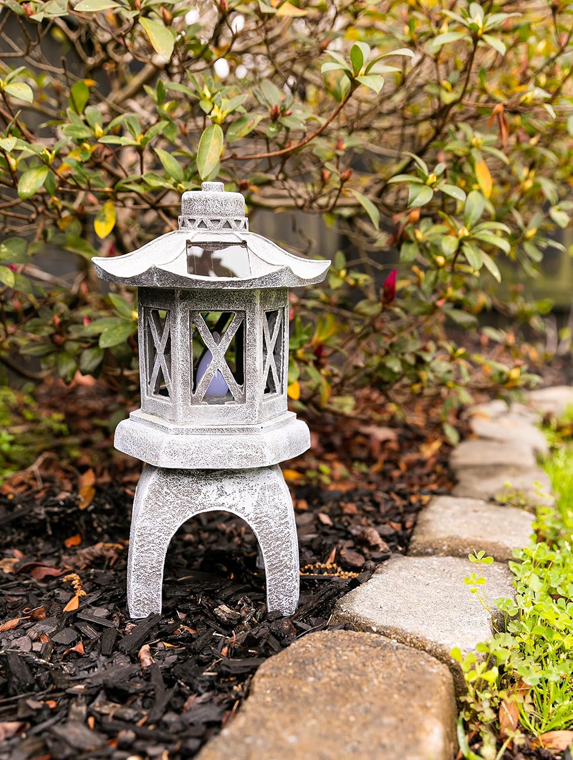 VP Home Solar-Powered Pagoda Garden Statues - Japanese Zen Lantern Outdoor Decor with Flickering LED Light - Durable Polyresin for Yard, Patio, or Garden - 12 x 7 x 6 Inches (Zen Garden Pagoda)