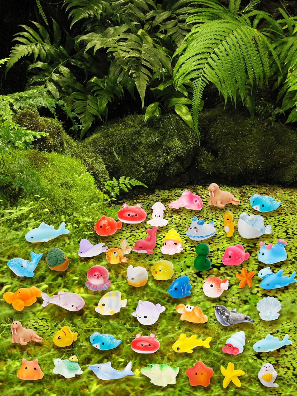 44 Pcs Mini Ocean Resin Animals 44 Styles Resin Animals Figurines Bulk for Fairy Garden Miniature Dollhouse Accessories Hide Crafts Decor