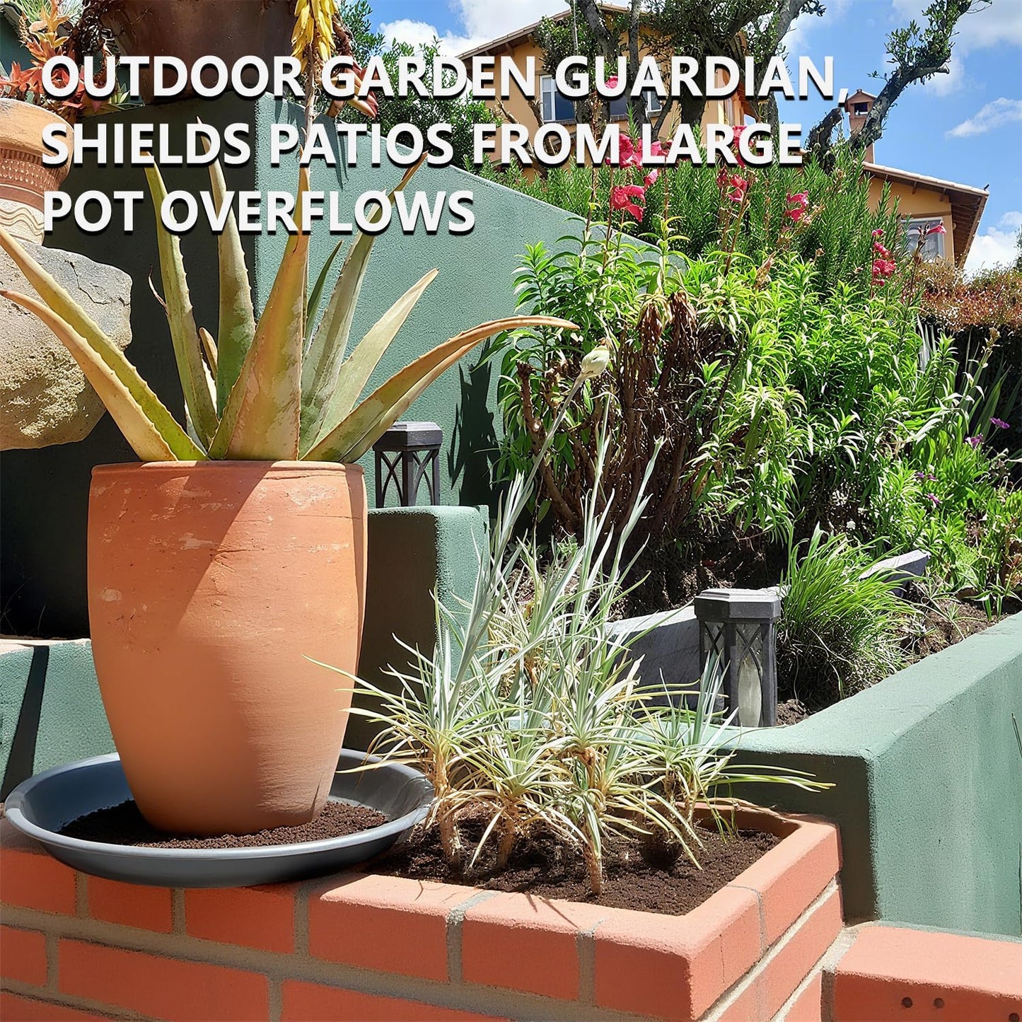 6 Pack 15 Inch Gray Plant Saucer Trays, Heavy Duty Plastic Planter Bases for Big Flower Pots, Durable Water Catcher Plates Indoor Outdoor Use