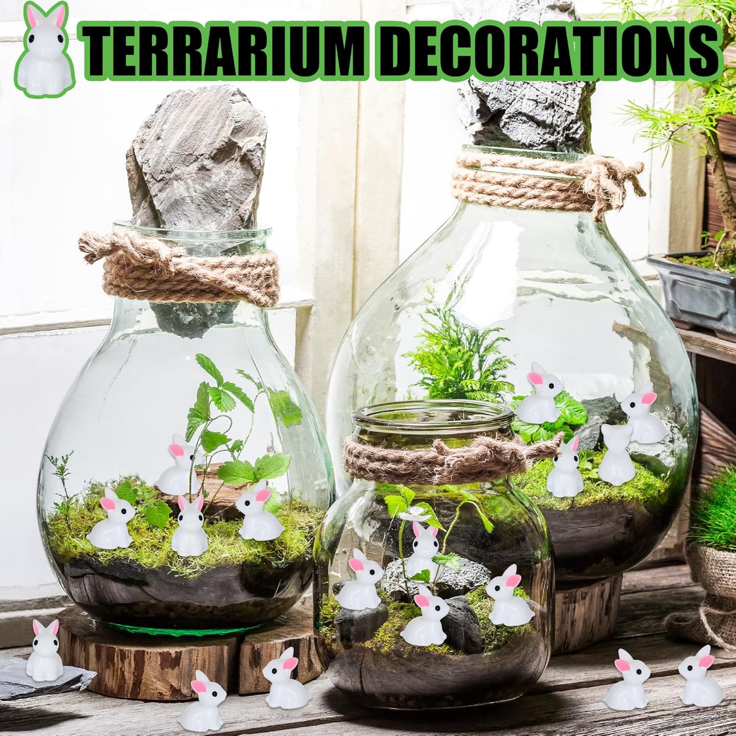 50 PCS Mini Bunny Easter Tiny Plastic Rabbits Miniature Resin Bunny Figurines for Fairy Garden Miniature Moss Landscape Decoration