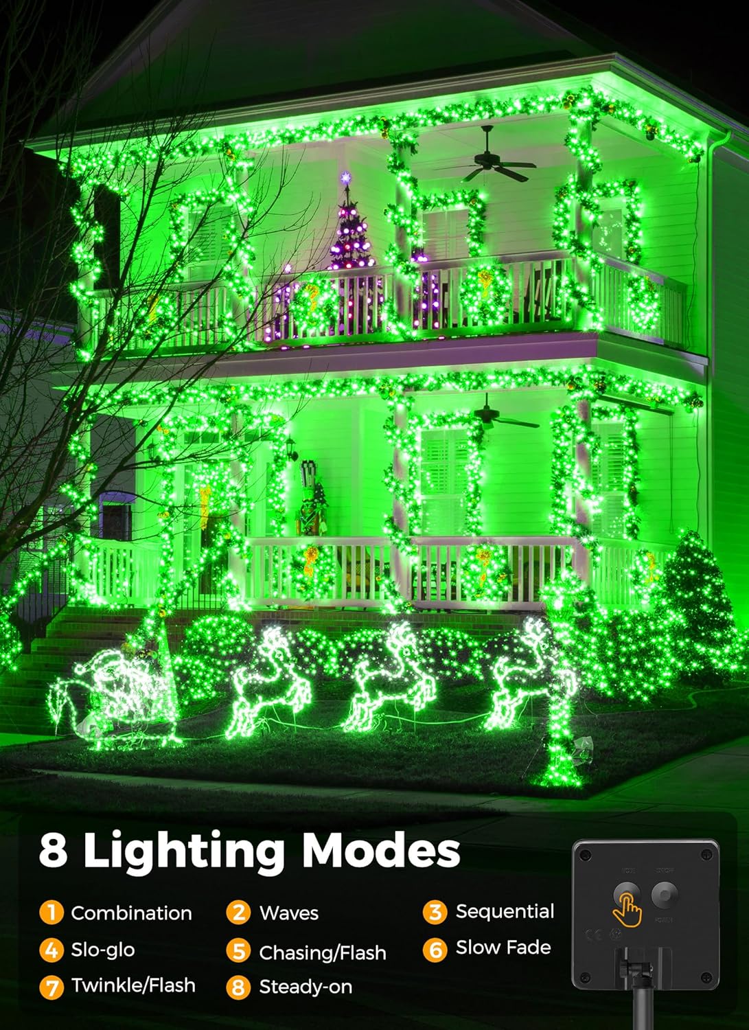 2-Pack 400LED 170FT Total Solar Outdoor Lights IP65 Waterproof Solar Powered Lights with 8 Lighting Modes for Party Garden Yard Home Holiday Tree Decoration Lighting,Green