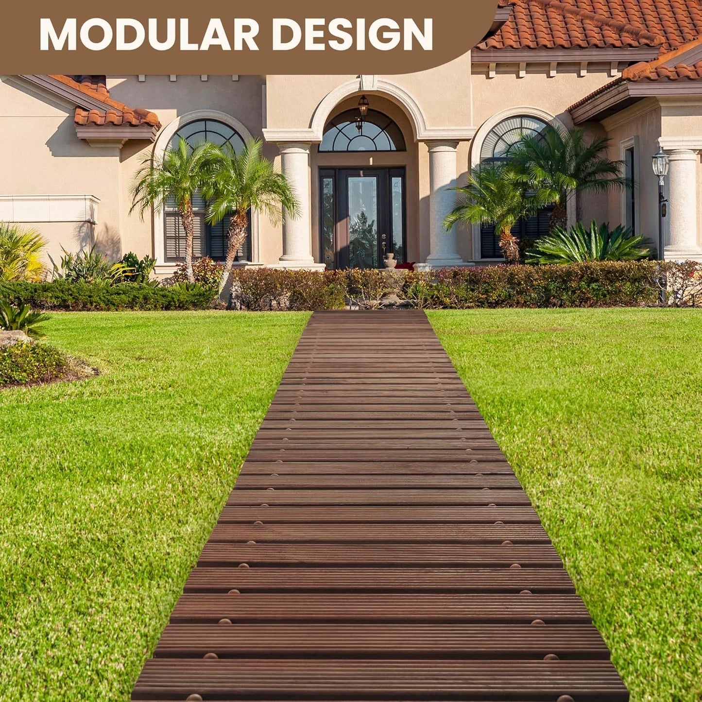 6FT Wooden Garden Pathway, Roll Out Walkway for Patio, Backyard and Outdoor Decor, Weatherproof, Non Slip and Easy to Install, Perfect for Beach, Wedding or Lawn (Brown)