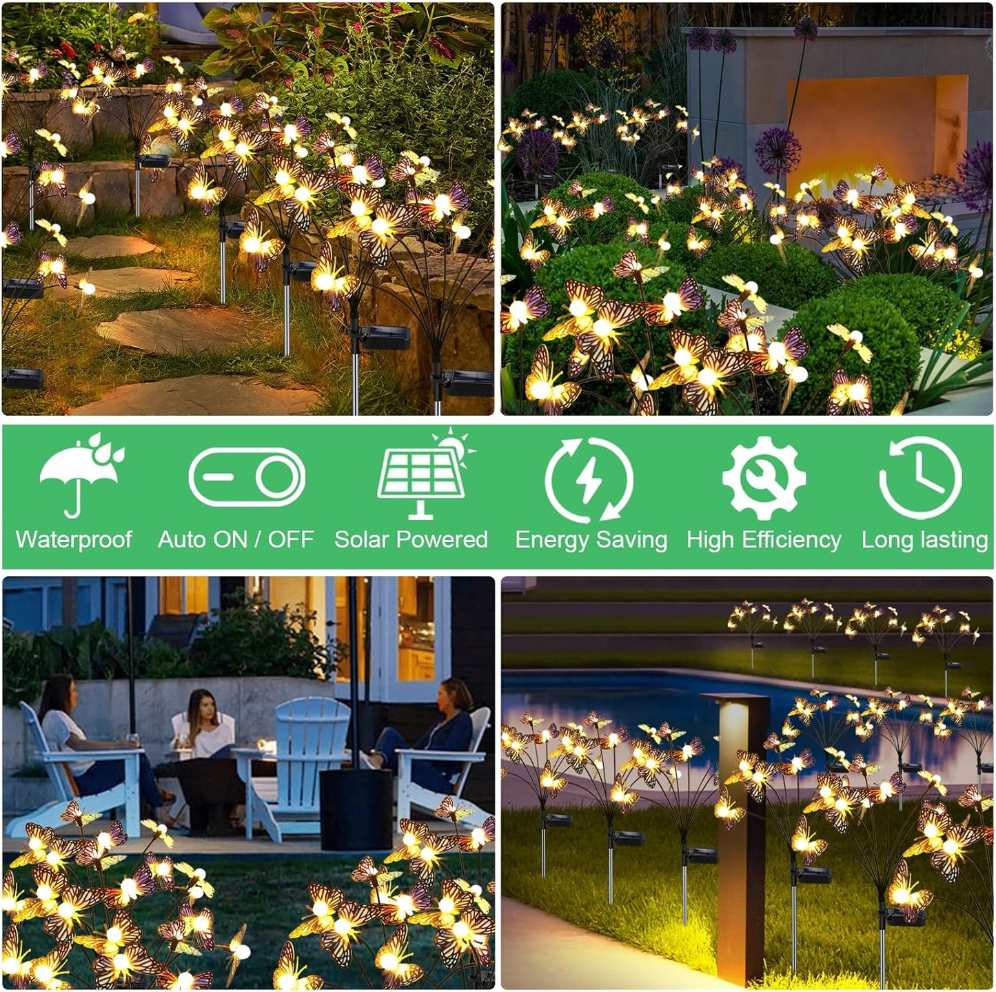 Solar Garden Butterfly Lights, 6 Pack 48 LED Solar Swaying Lights, Swaying in The Wind, Waterproof Firefly Light Outdoor Fairy Light for Garden Patio Yard Pathway Flower Bed Decoration