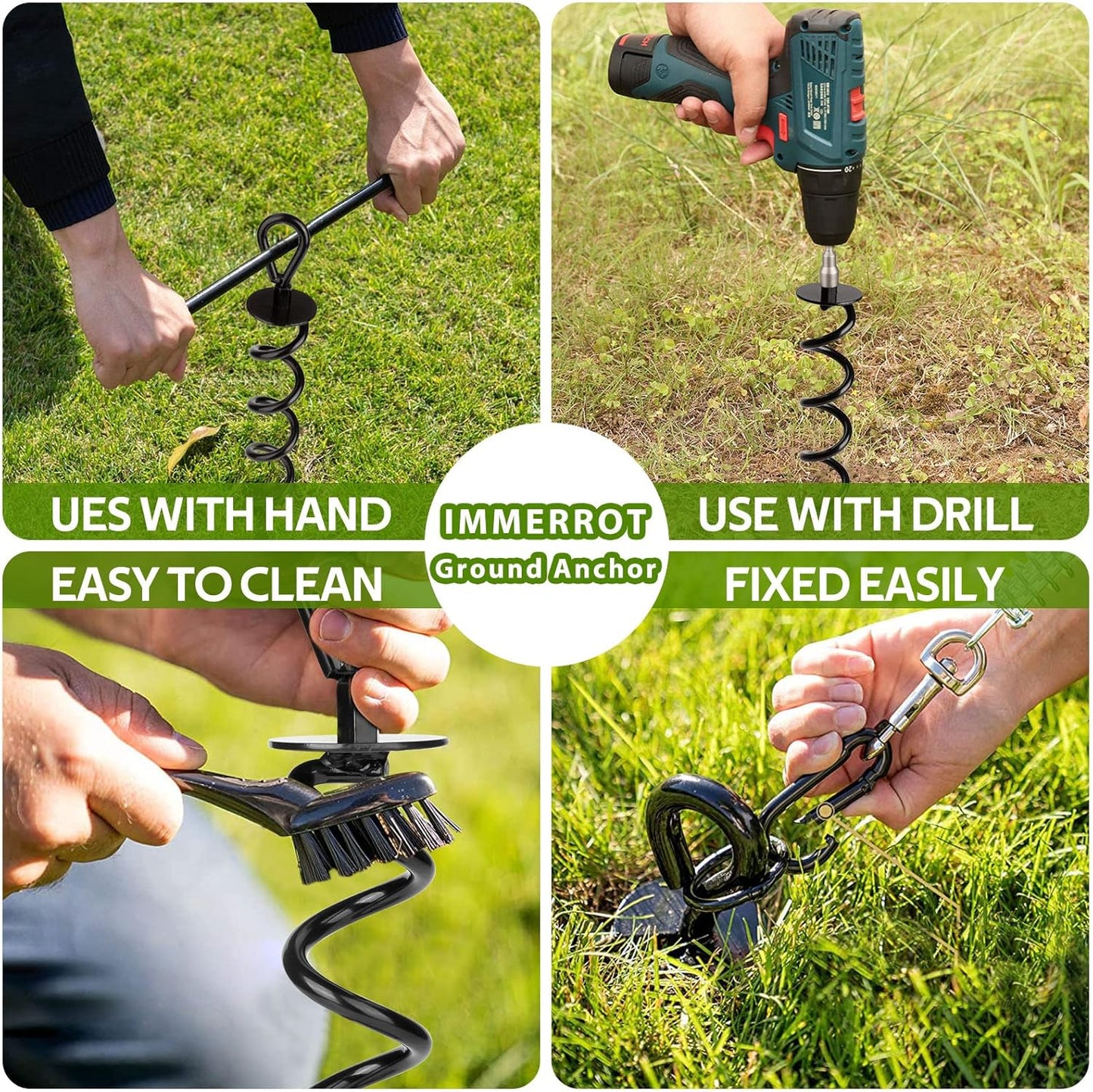 6 PCS 15.3 Inch Ground Anchors Heavy Duty for High Winds Screw in Earth Anchor Swing Set Spiral Auger Stakes Suitable for Tent Trampoline Tree Garden Fence Sheds Swingset, Easy Use with Drill