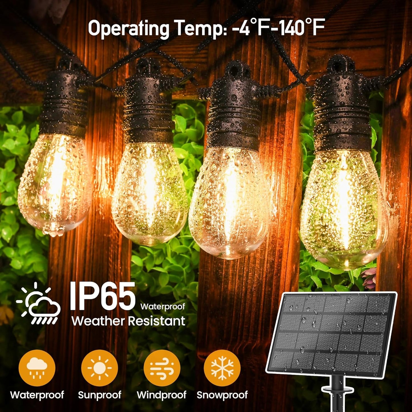 Solar String Lights Outdoor Waterproof 54 FT 24 Sockets 25 LEDs Patio Lighting, USB Charge & Remote Controlled Dimmer Timer, Solar Outdoor Lights for Patio Yard Outside Camping Party 2700K