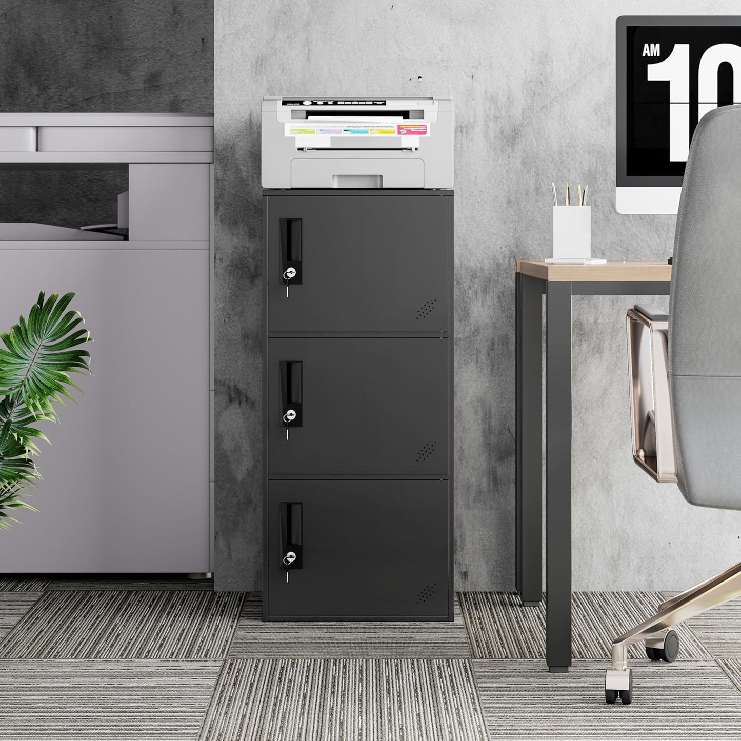 3 Door Metal Storage Locker Cabinet for Office, Home, Gym, School, Steel Cabinet to Storage File, Toys, Shoes and Sports Equipment, Locker Organizer for Gym Office Bedroom (3 Door, Black)