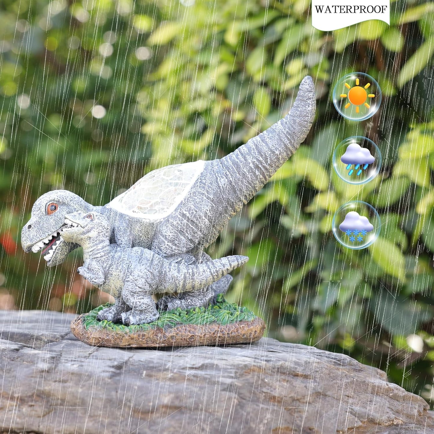 Garden Statue Dinosaur,Solar Dinosaur Decor for Outdoor,Resin Dinosaurs Figurine with Solar Light for Patio,Balcony,Yard,Lawn Ornament,Perfect Garden Gift