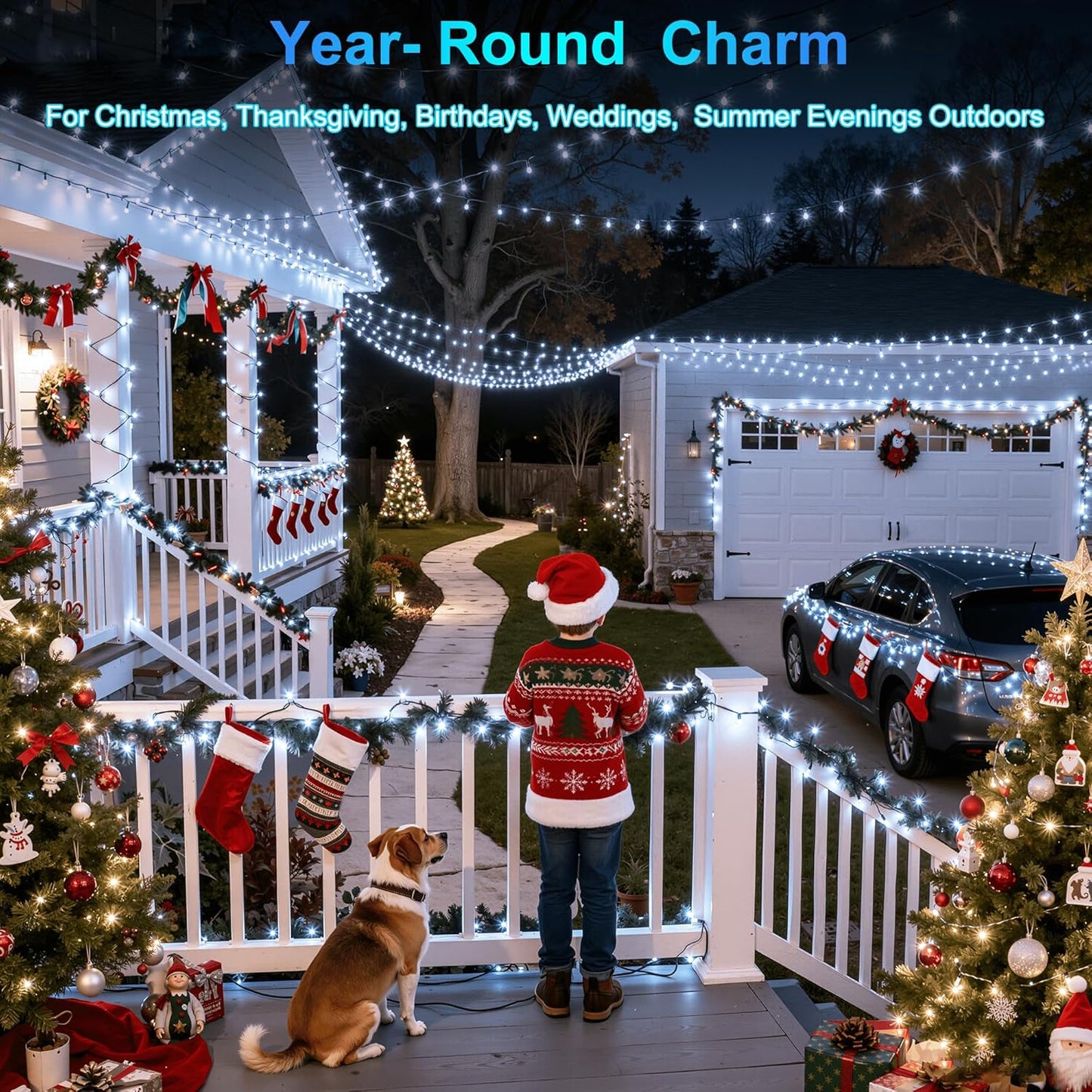 1500LED Christmas Lights Outdoor Use, 470ft 12 Modes Cool White LED String Lights with Timer Dimmable, Waterproof Christmas Tree Lights for Xmas Patio Yard Fence Balcony Garden Decor Cool White