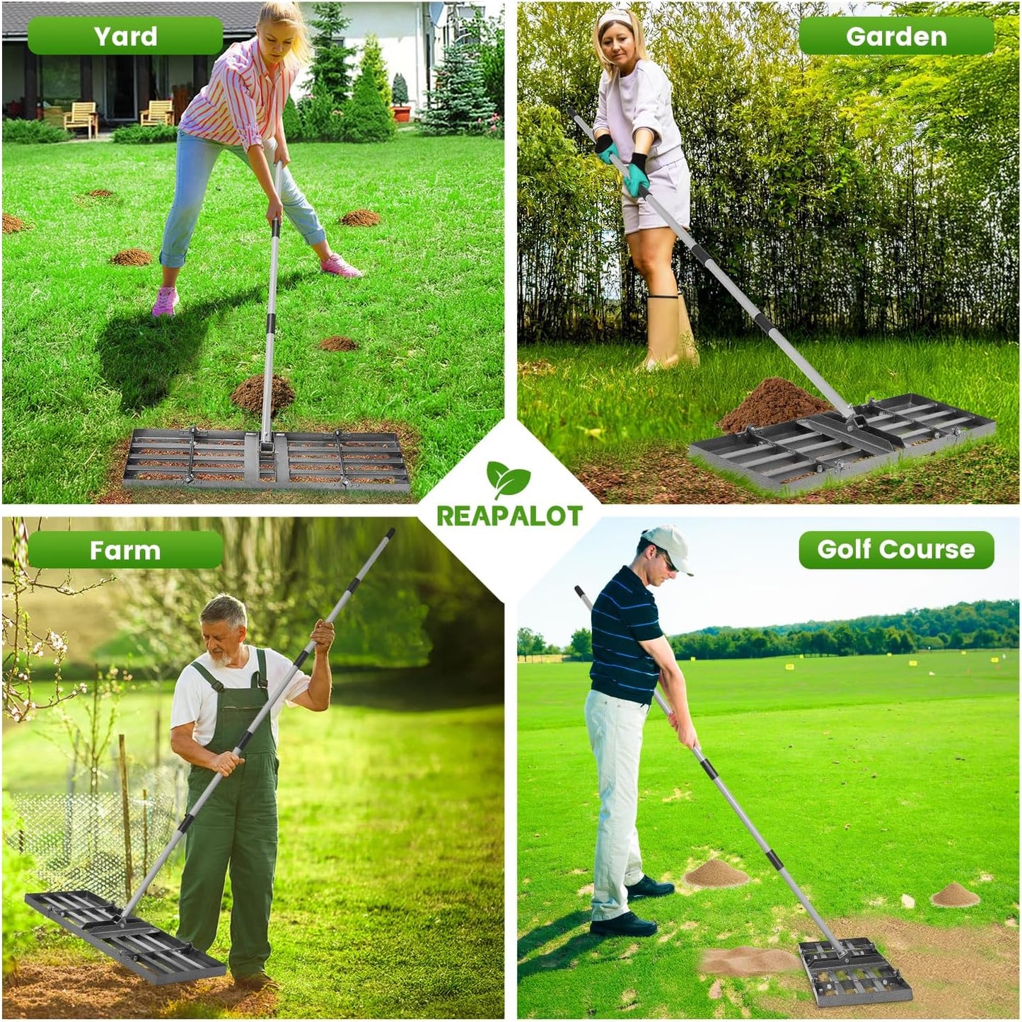 Lawn Leveling Rake, Lawn Leveler with Stainless Steel Long Handle, Heavy Duty Yard Level Tool for Leveling Soil, Sand Or Dirt Surfaces, Gardening Gloves Gift Included (30x10in)