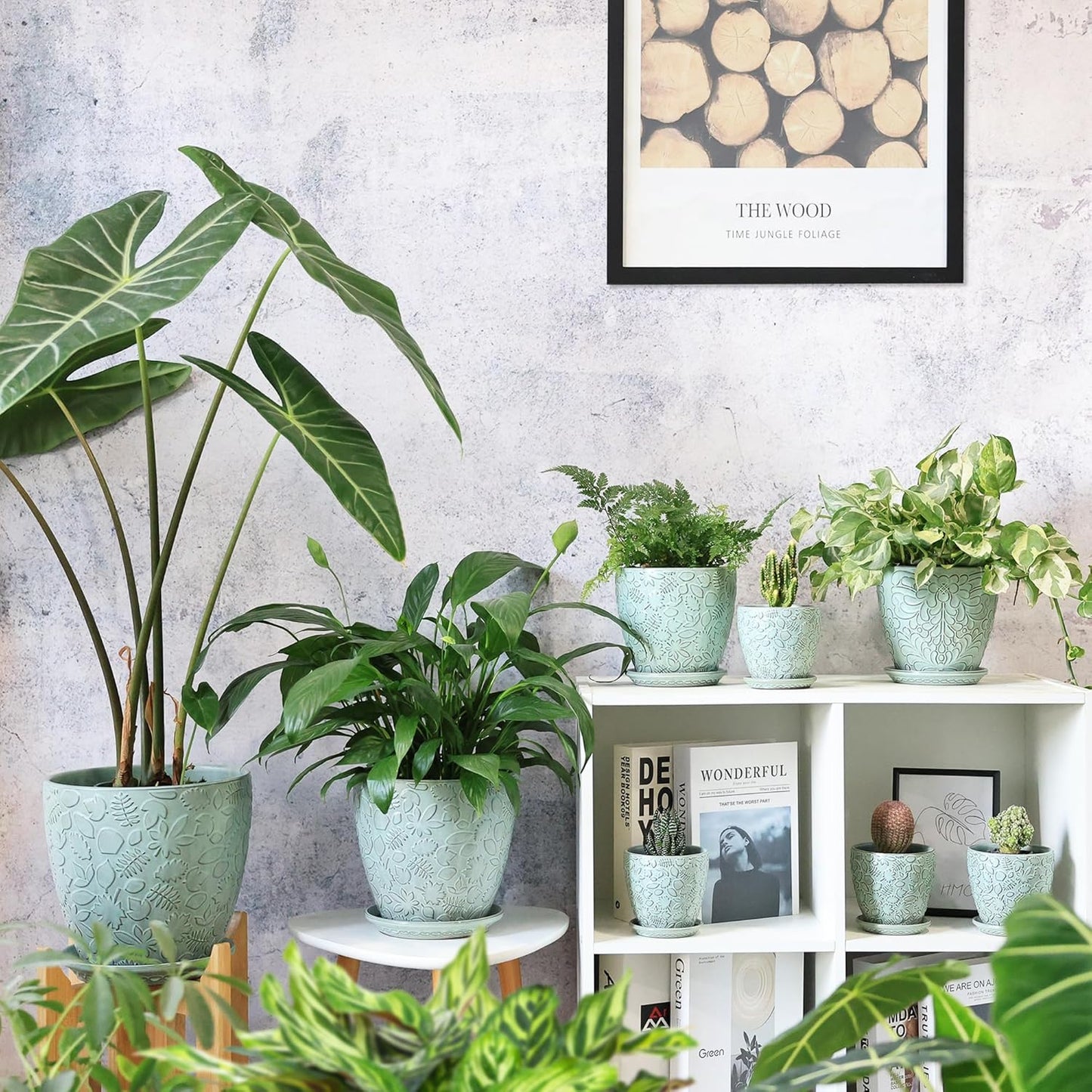 8 Inch + 6 Inch Plant Pots for Indoor Plants, Ceramic Planter with Drainage Hole and Saucers, Garden Pots for Succulent, Orchid, and Flower, Set of 2