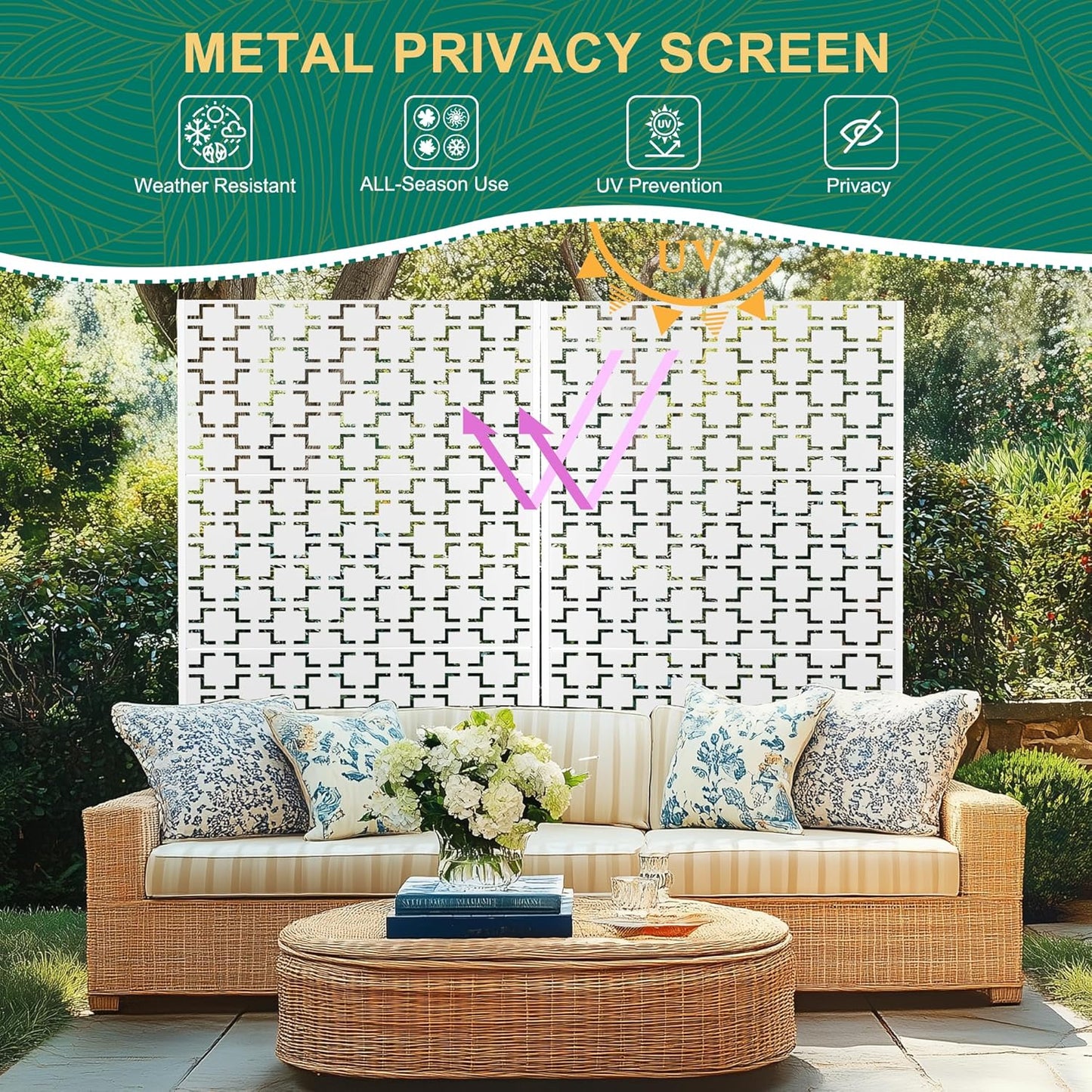 72" H×47" W Metal Privacy Screen Outdoor Privacy Screen Freestanding, Outdoor Privacy Screens and Panels for Patio Lawn Deck(Consists of 3 Panels)