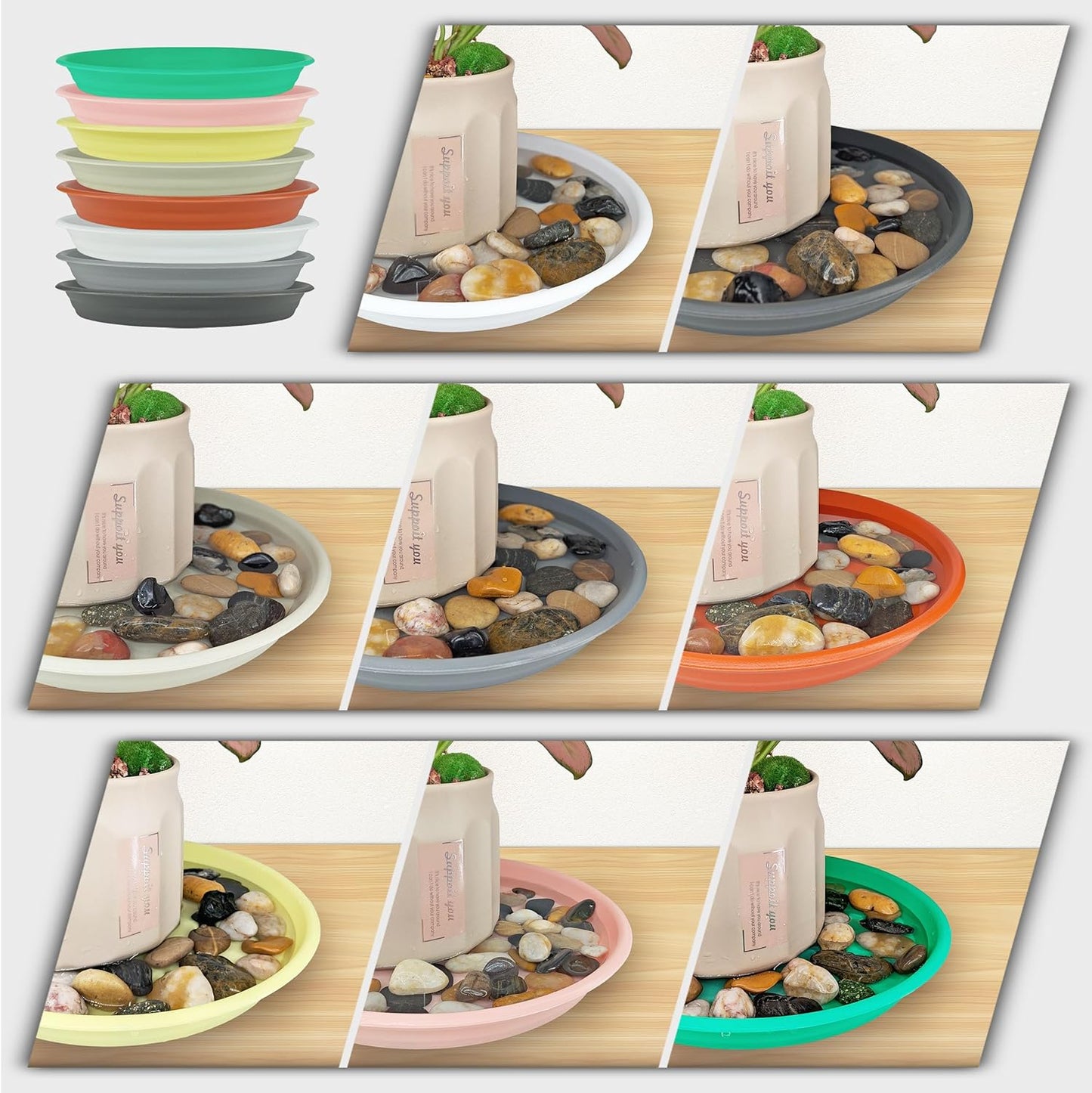 12Pcs Colourful Plant Saucer, 6 8 10 Inch Durable Plastic Plant Tray, Round Plant Pot Saucers, Drip Tray for Indoor and Outdoor Garden, Pink