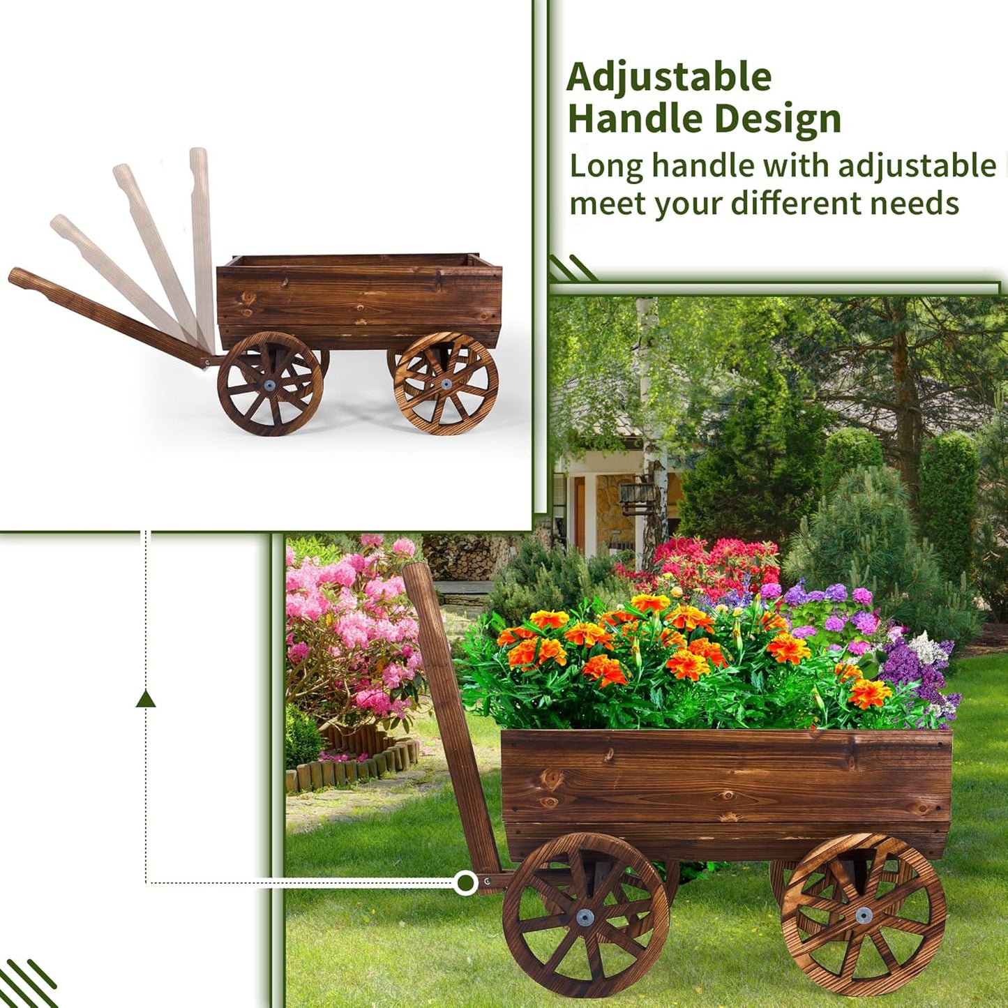 HPC Decor Large Wooden Planter Box with Wheels - Mobile Garden Planter for Flowers, Herbs, Vegetables - Durable Indoor/Outdoor Decor for Patio, Balcony, Yard, Porch - Rustic Flower Cart Design