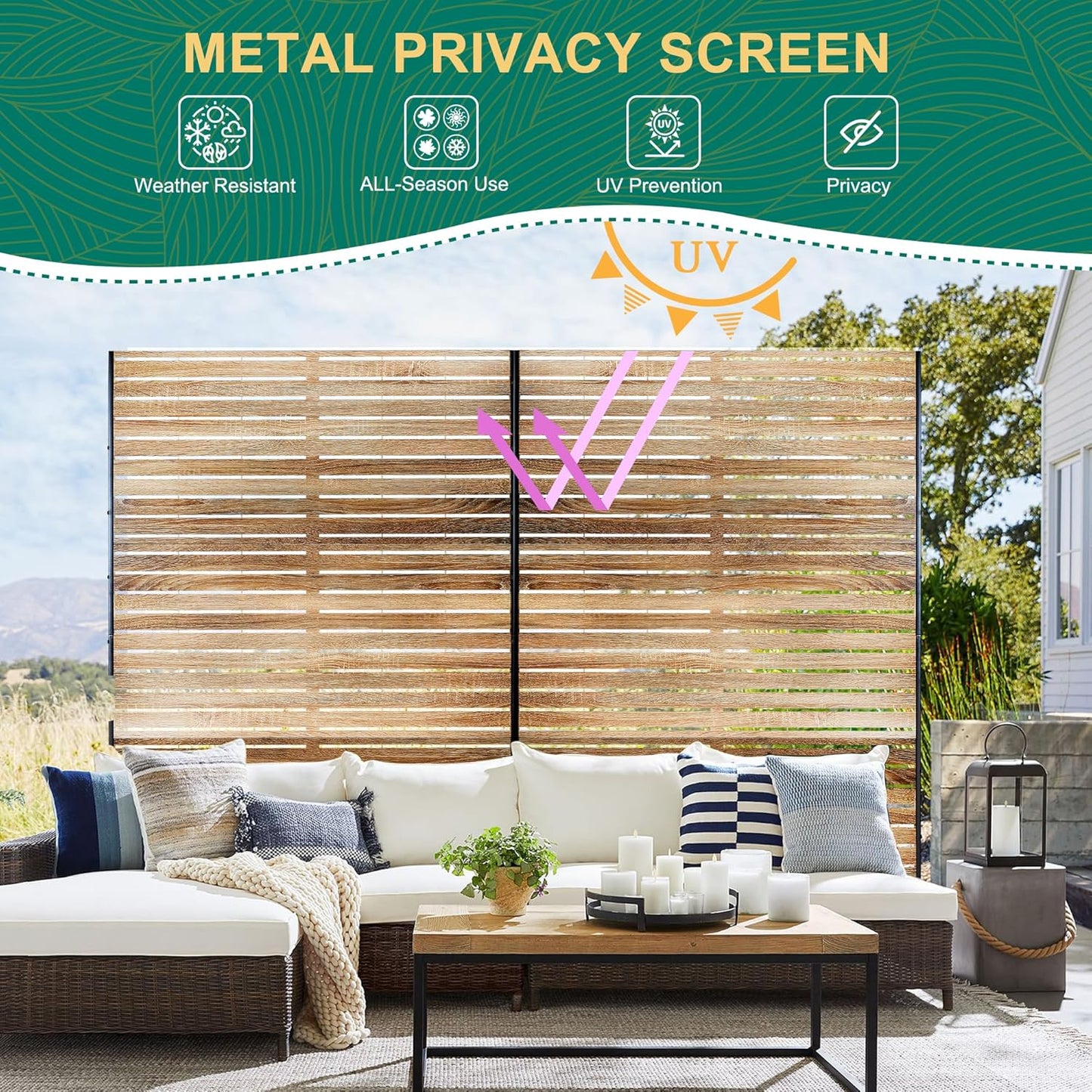 72" H×47" W Metal Outdoor Privacy Screen Freestanding, Outdoor Privacy Screens and Panels for Patio Lawn Deck, Decorative Fence(Consists of 3 Panels)