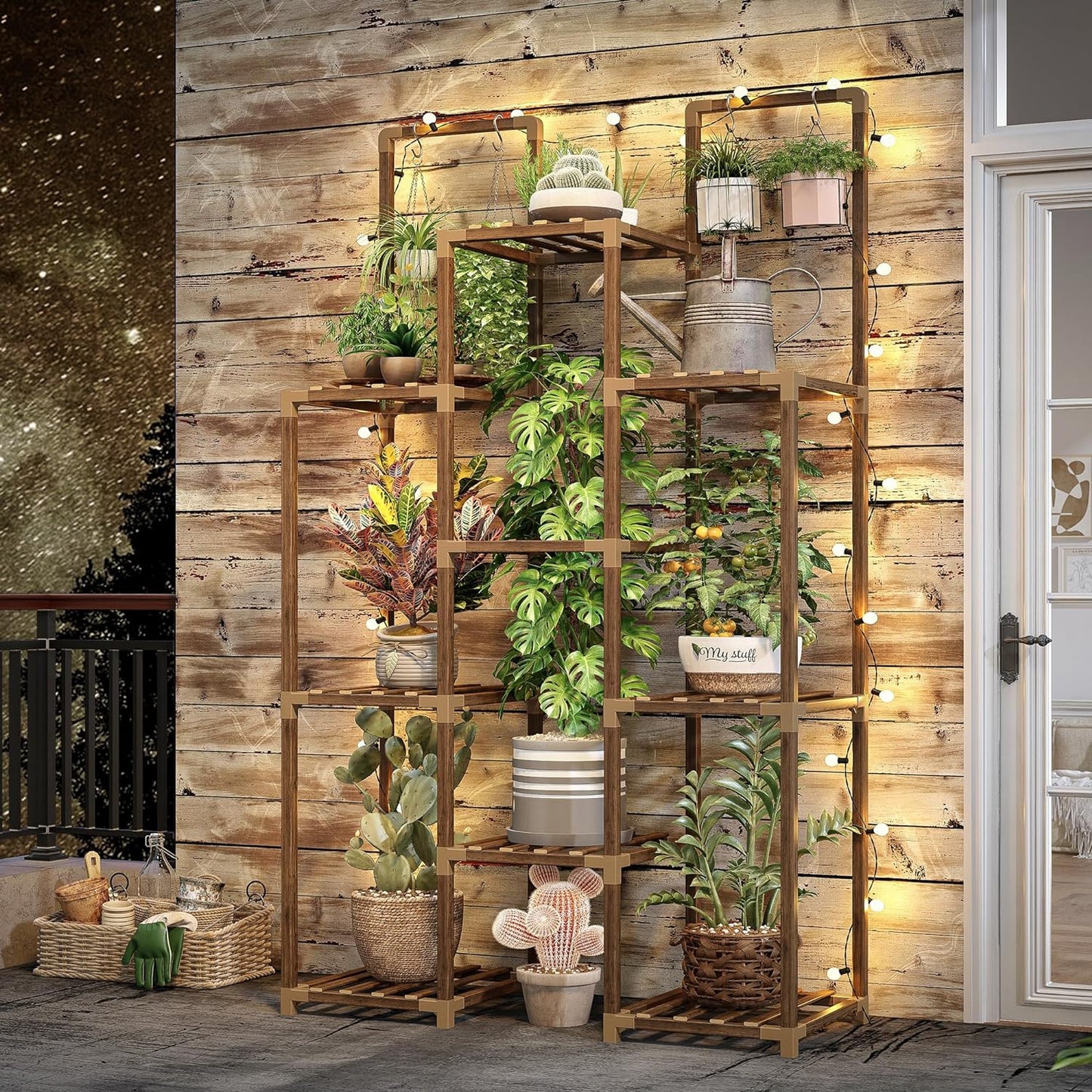 EnHomee Plant Stand Indoor Wood Plant Stand Outdoor Plant Shelves for Multiple Plants Stands with 11-16 Potted for Living Room Patio Balcony Yard Garden 34.2''W×11.8''D×47.4''H