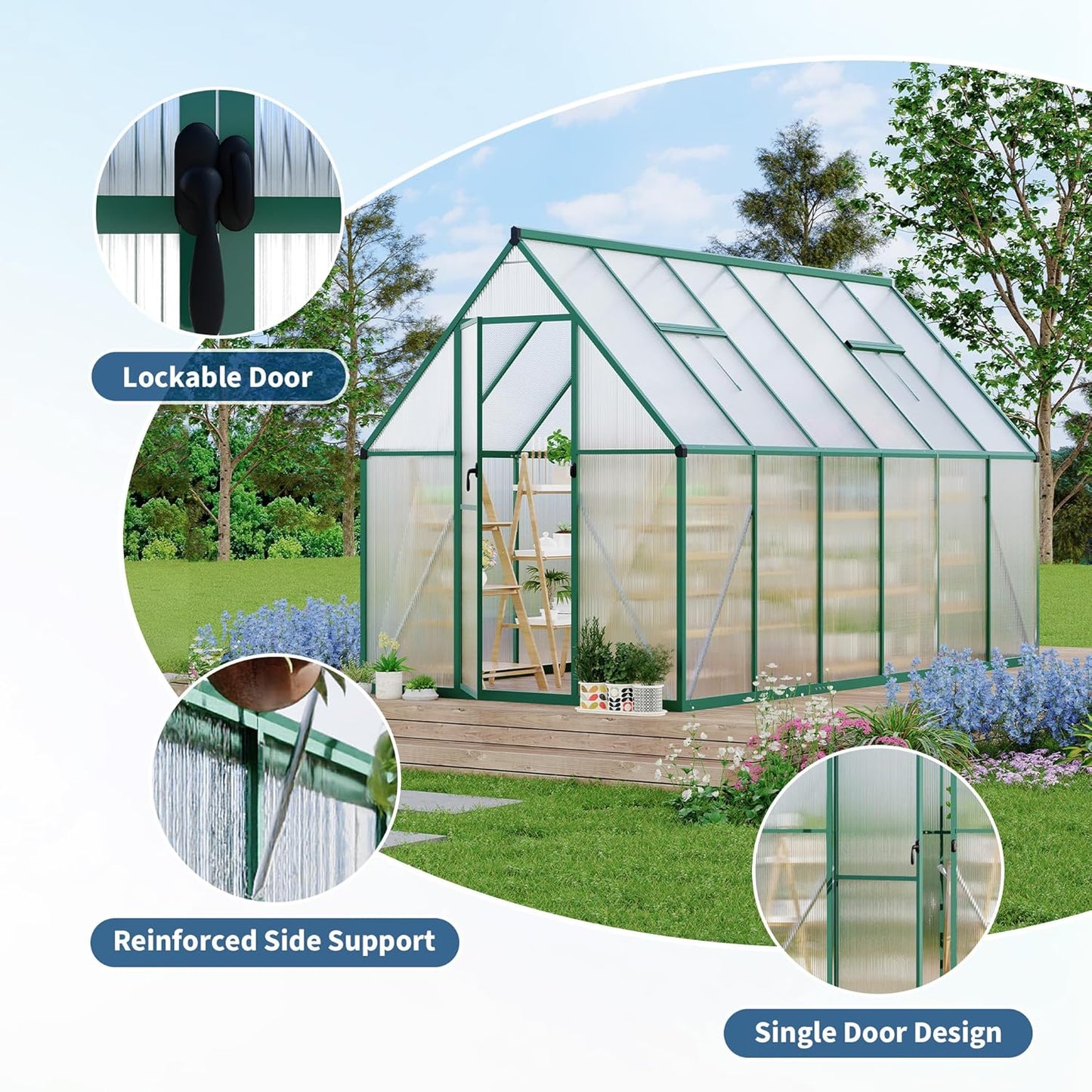 6'X11' Aluminum-Framed Polycarbonate Greenhouse, Heavy Duty Polycarbonate Greenhouse with Quick Setup Structure and Roof Vent, Large Enhanced Aluminum Greenhouses Kit for Outdoors