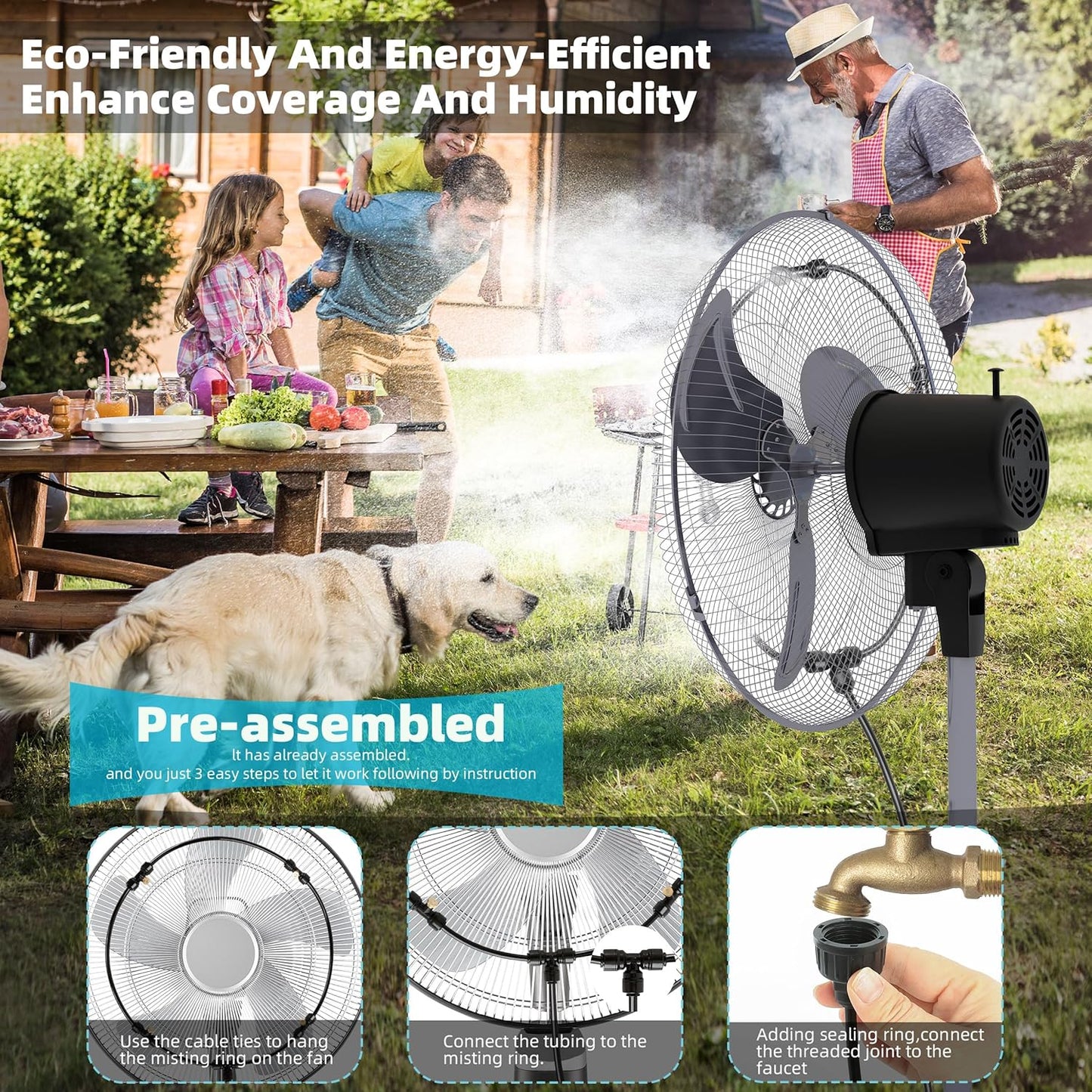 50FT Misters for Outside Patio Outdoor Misting System with Water Filter Automatic Cooling Patio Greenhouse Fan BBQ Pool Mist Kit for Irrigation Garden Durable All-Weather 1/4" Tubing