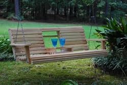 5FT Cypress Porch Swing with Flip Console Made in Louisiana USA with Hanging Hardware Included