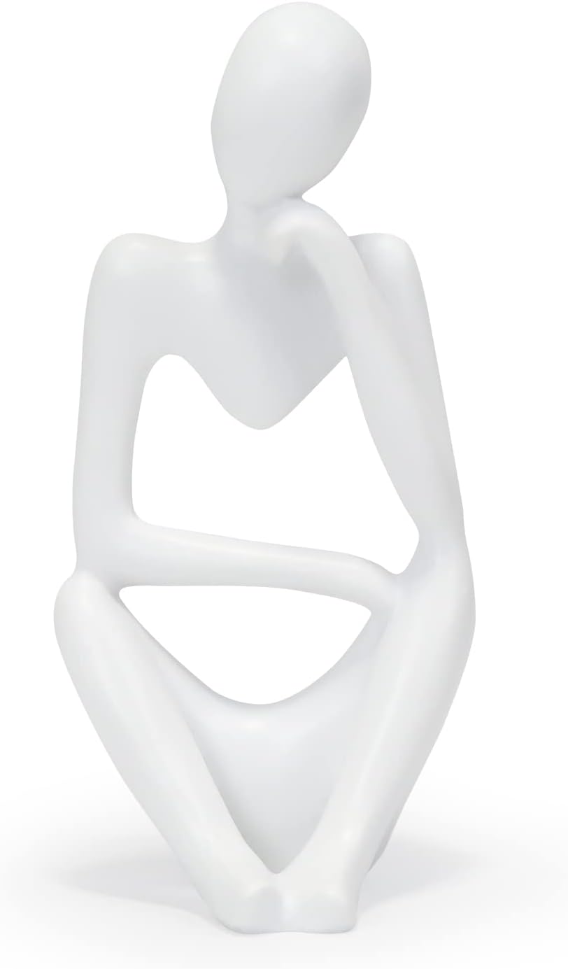 INNOLITES Resin Statue Thinker Style Decoration Abstract Sculptures Collectible Figurines for Home Decor Modern Office Shelf Desktop(White Right)