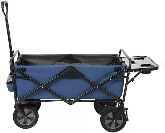 Heavy Duty Steel Frame Collapsible Folding Wagon with Table,150 Pound Capacity Outdoor Camping Garden Utility Wagon Yard Cart (Blue, 1PACK)