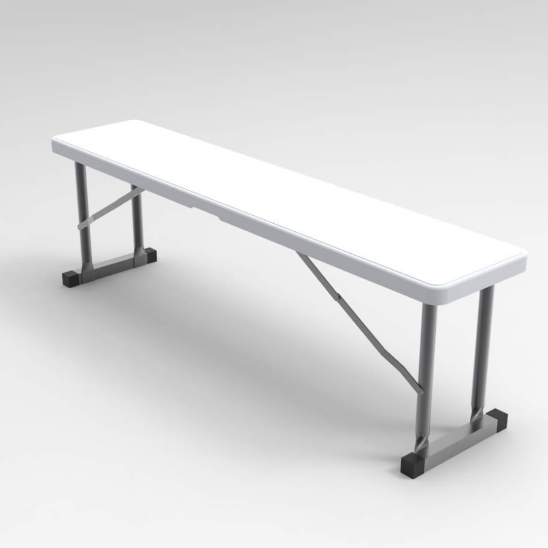 2.75ft Plastic Folding Bench – Lightweight and Portable White Resin with Durable Steel Frame, 33”x8”x16” - (Pack of 2, White, 2.75 Feet)