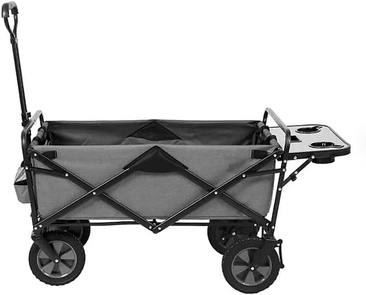 Heavy Duty Steel Frame Collapsible Folding Wagon with Table,150 Pound Capacity Outdoor Camping Garden Utility Wagon Yard Cart (Grey, 2PACK)